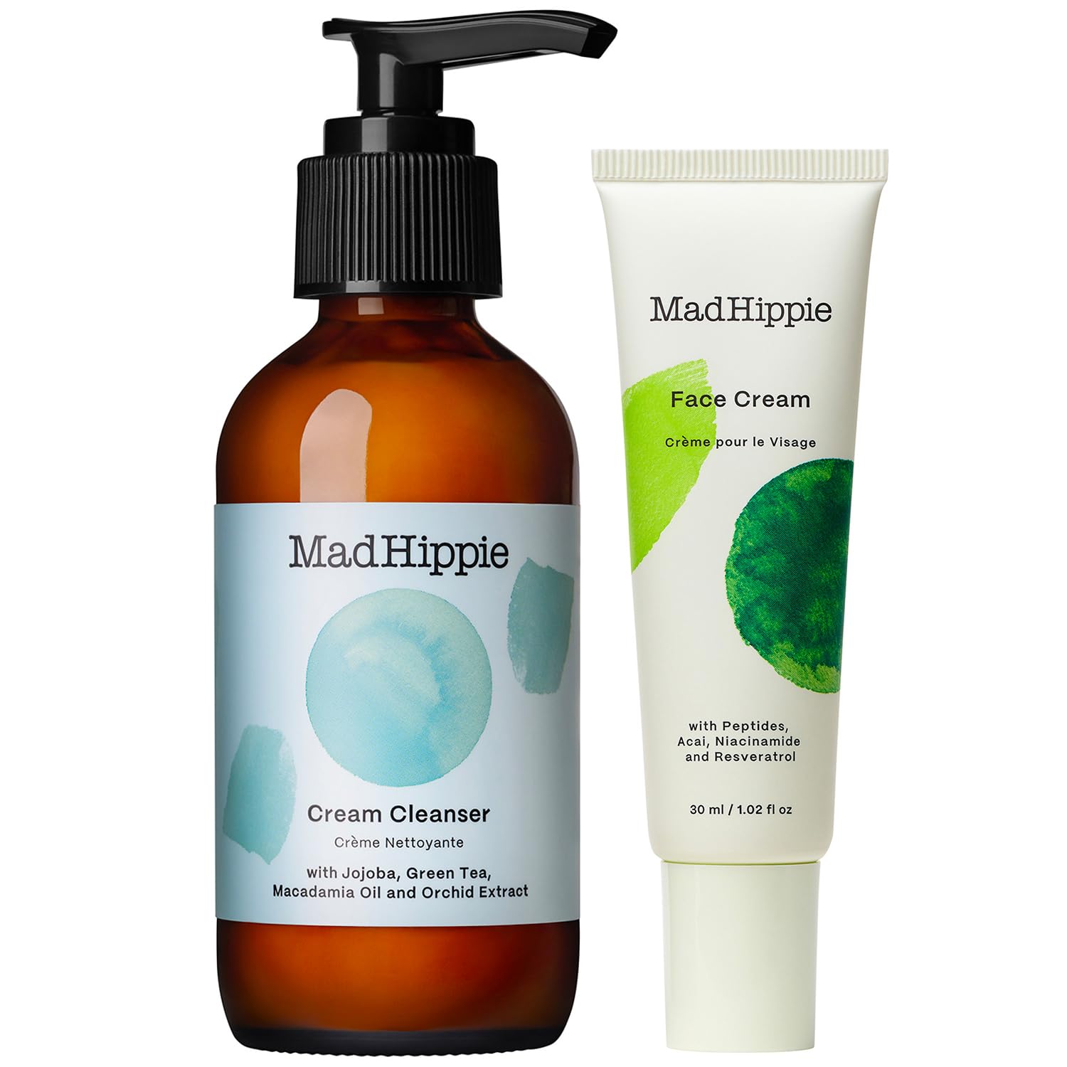 Mad HippieFace Cream & Cream Cleanser Skin Care Set - Face Lotion for Women/Men with Niacinamide, Matrixyl Peptide Complex + Hydrating Facial Cleanser with Organic Jojoba Oil (2 Piece Set)