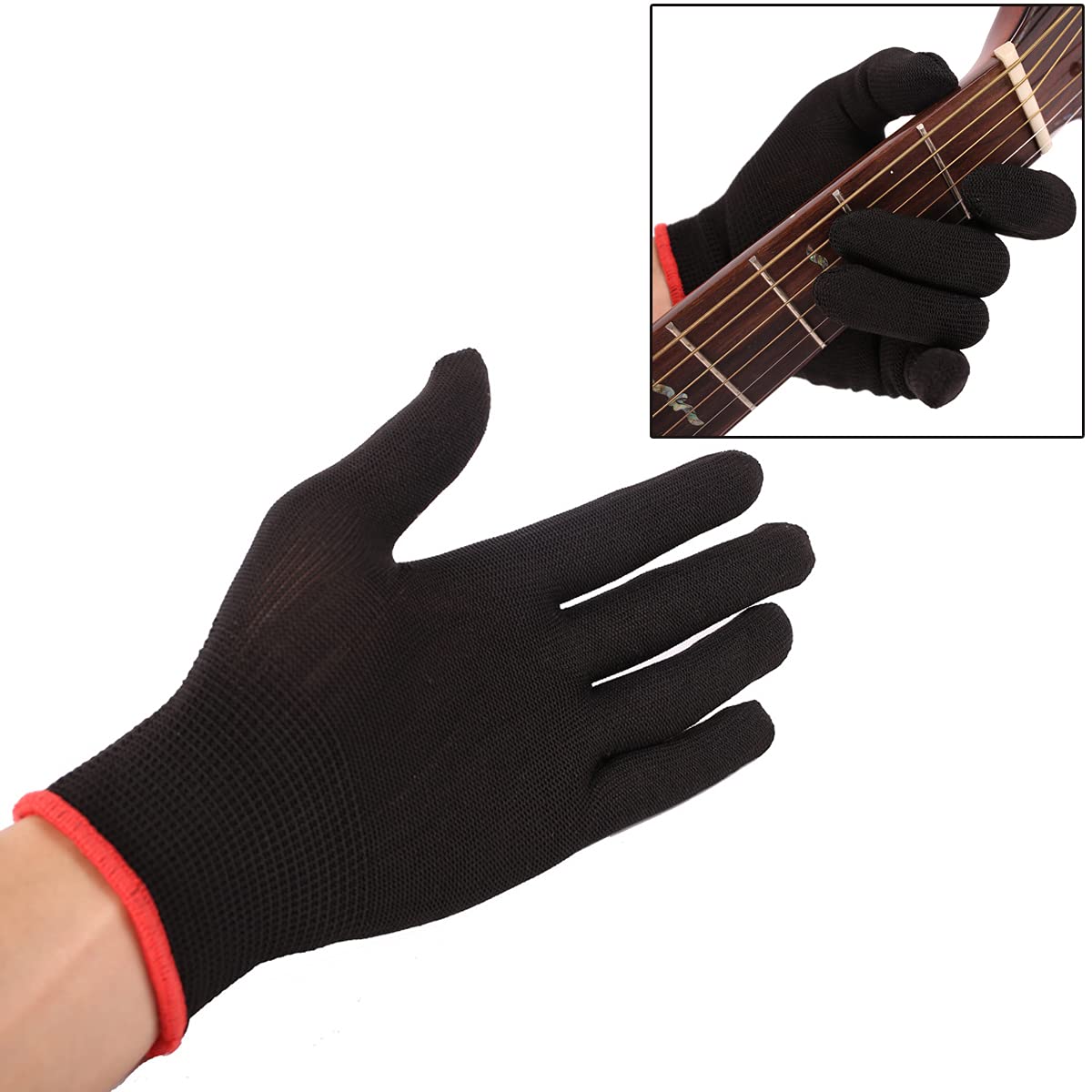 2Pcs Anti-slip Nylon Musical Instrument Guitar Finger Protector Professional Fingertip Pain-proof Left Hand Guitar Glove Washable, Slightly Wet the Fingertips for Touchscreen Use