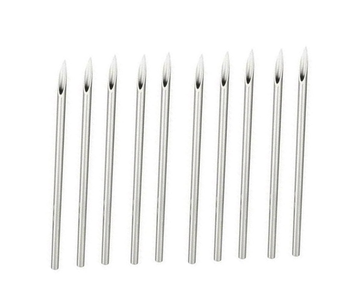 10PCS Silver Steel Safety Ear Body Nose Lip Navel Piercing Needle Pierce Tool Tattoo Supply Beauty Kit with Individual Package (12G)