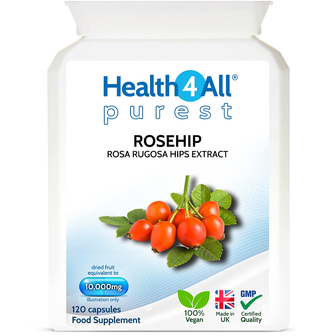 Rosehip 10000mg 120 Capsules (V) (not Tablets) Purest - no additives. Vegan Quality Joint Support Supplement. Made in The UK by Health4All