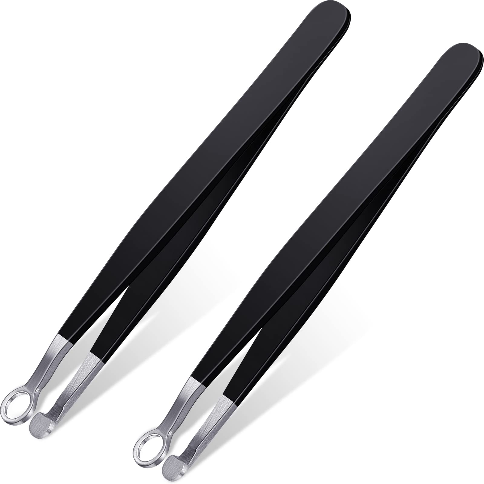 2 Pieces Nose Hair Tweezers Nose Hair T Tweezers Stainless Steel Round Head Tweezers Eyebrow Clippers Trimmer Water Resistant for Men Women Sideburns, Brow, Body, Noses (Black)