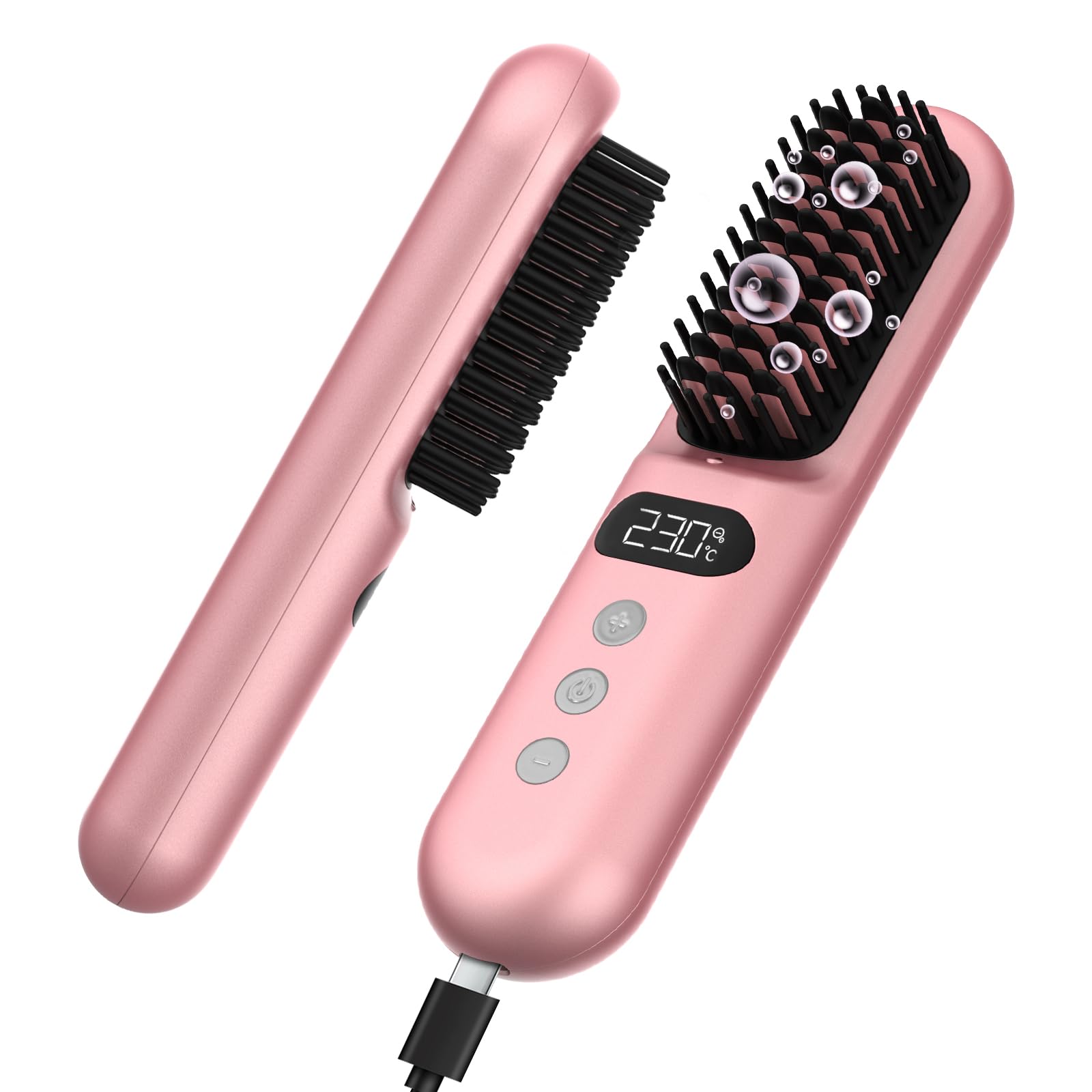 GabrellaHair Straighteners Brush for Women, Fast Heating Ceramic & Anti-Scald Design, 150-230°C Adjustable Temperature for All Hair Types, Hot Straightening Brush for Hair Styling