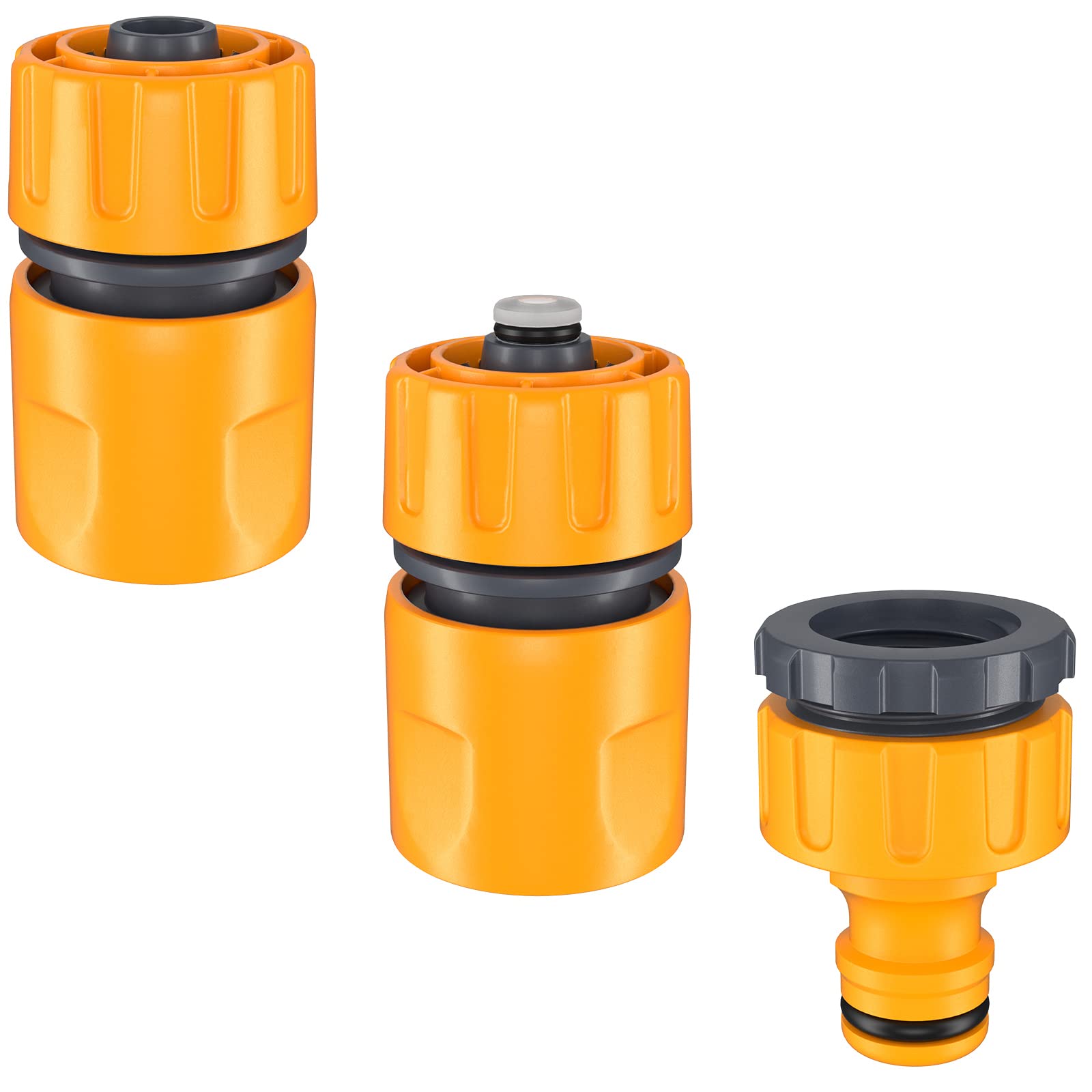 HOMOZE Hose Connector Plastic Garden Hose Fitting Set, 1x Hose End Connector,1x Waterstop Connector,1x Two-in-one Adapter(4/3,1/2 Fittings) for Garden Hose & Faucet Connections. (Orange)