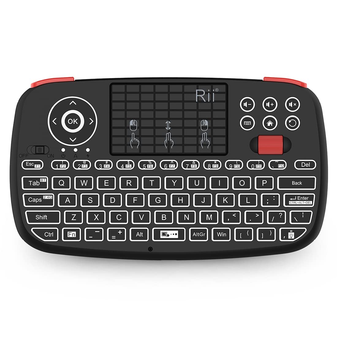 Rii(Upgrade) i4 Mini Bluetooth Keyboard with Touchpad, Blacklit Portable Wireless Keyboard with 2.4G USB Dongle for Smartphones, PC, Tablet, Laptop TV Box iOS Android Windows Mac.Black