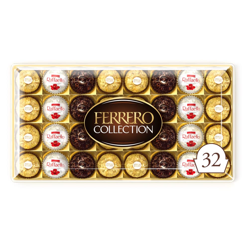 Ferrero Collection Pralines, Christmas, Chocolate Gift, Gifts for Women and Men, Assorted Rocher, Coconut Raffaello and Dark Chocolate Rondnoir, Box of 32 (359g)