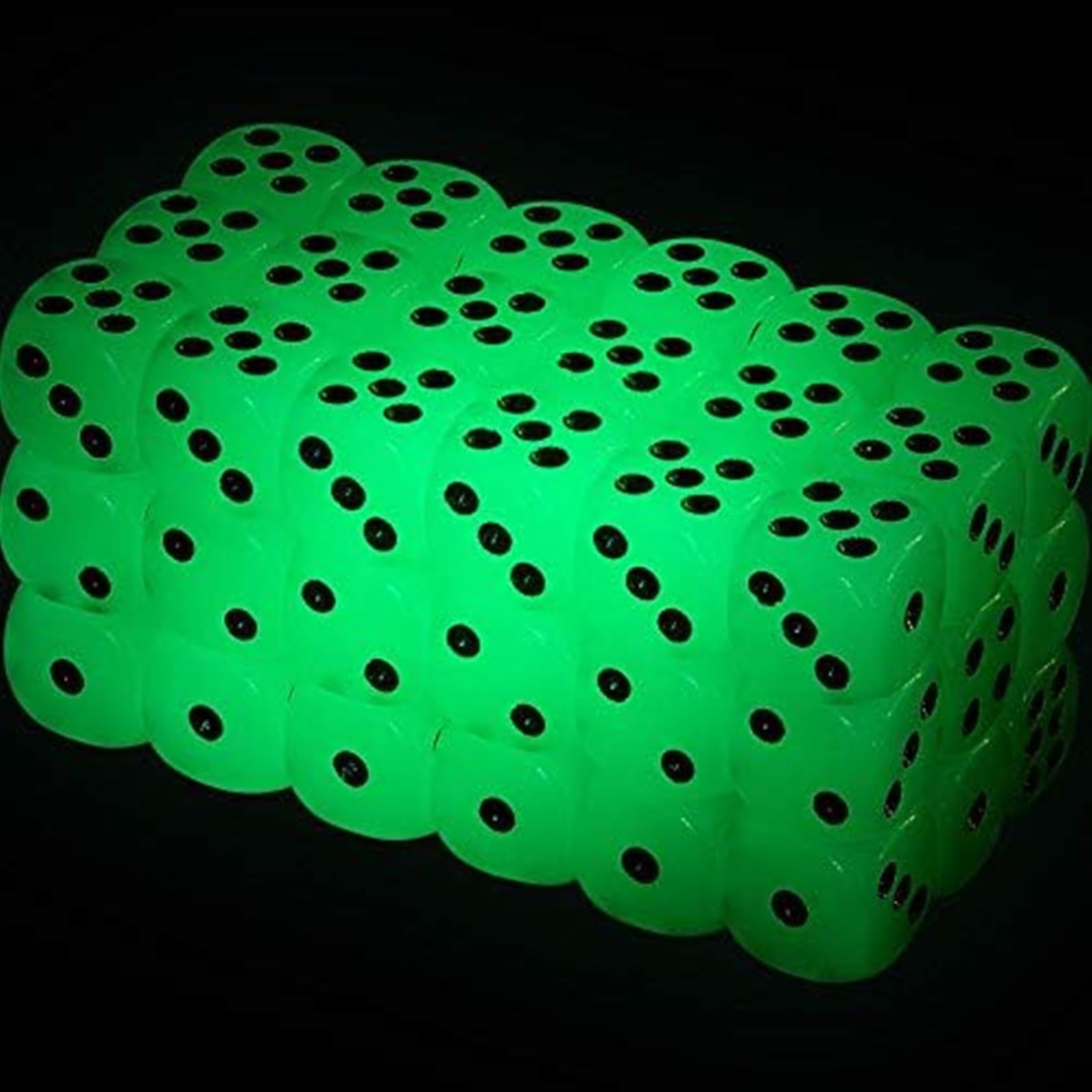 THE WHITE SHOP 50 pcs Glow in The Dark Dice 6 Sided Dice with Black Velvet Pouches for Table Board Games, Theme Party Favors