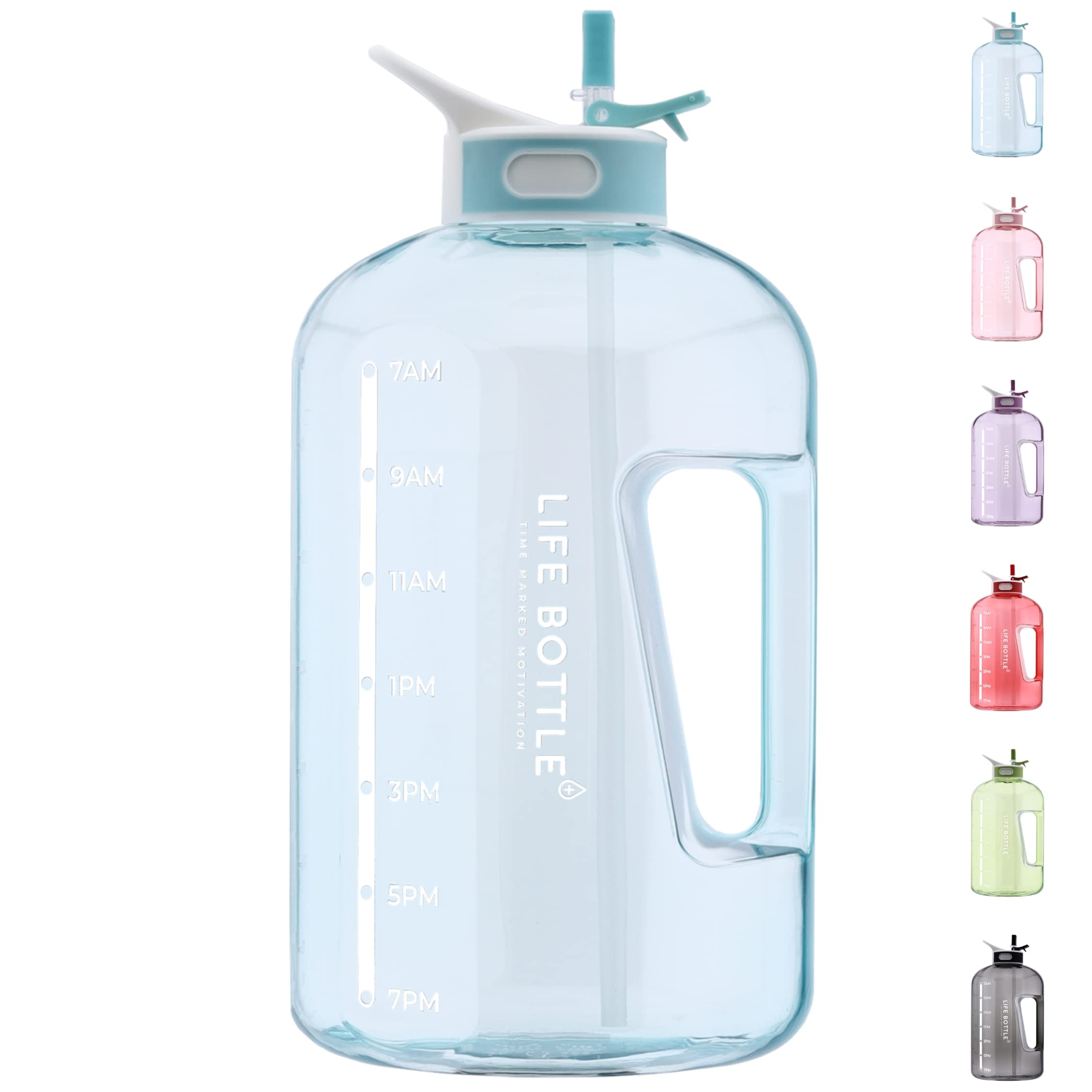 Life Bottle! Time Marked Water Bottle - 1 Gallon Water Bottle with Time Marker - Extra Large Water Bottle/Water Jug Helps You Drink More Water! BPA Free Water Bottle with Leakproof with Flip Top