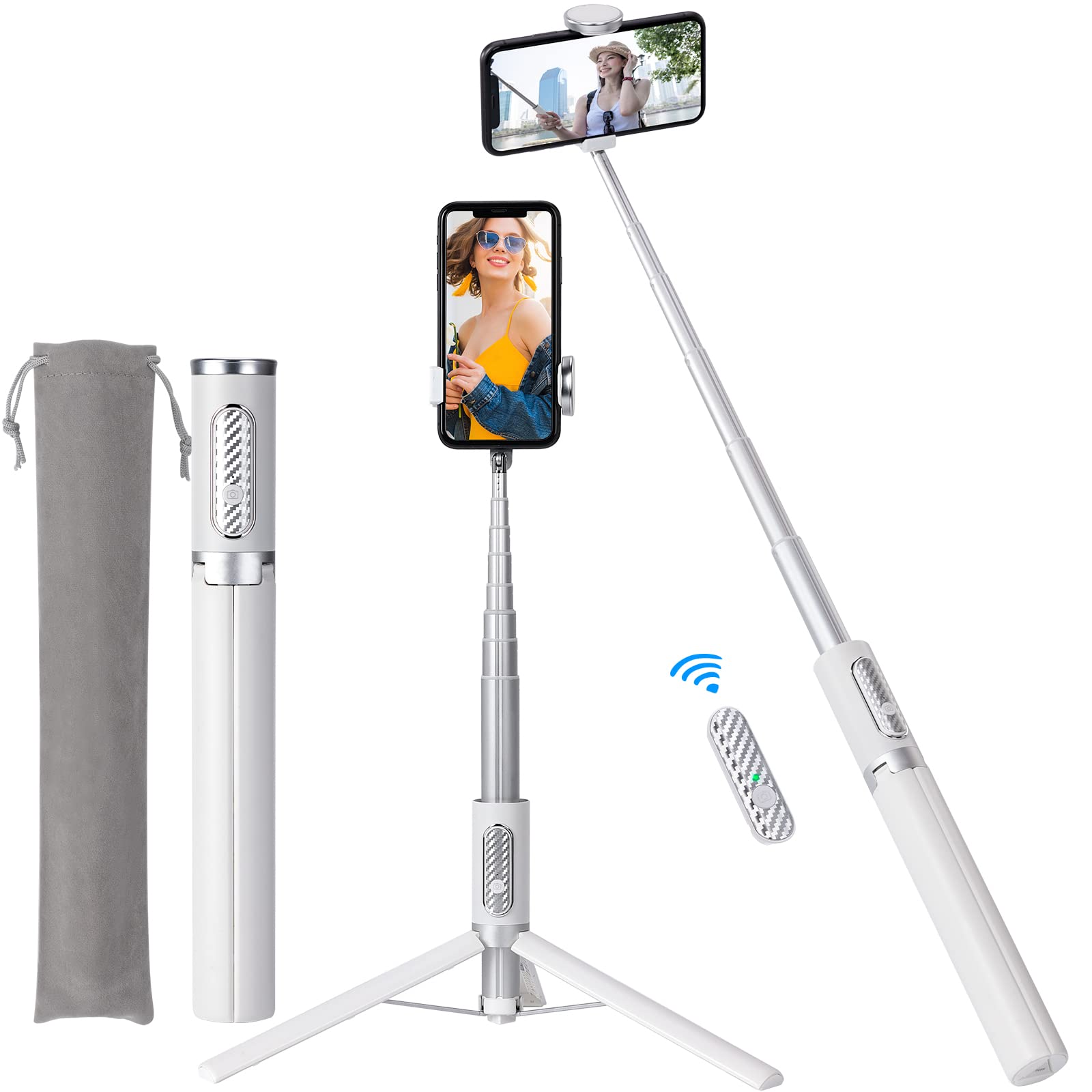 ULCLAYRUS 60" Aluminum Selfie Stick Tripod for iPhone and Android with Remote,Travel Tripod, Phone Tripod Stand 270 Rotation for iPhone 14/13/12/11 Pro/XS Max/XS/XR/X, Samsung and Smartphone White