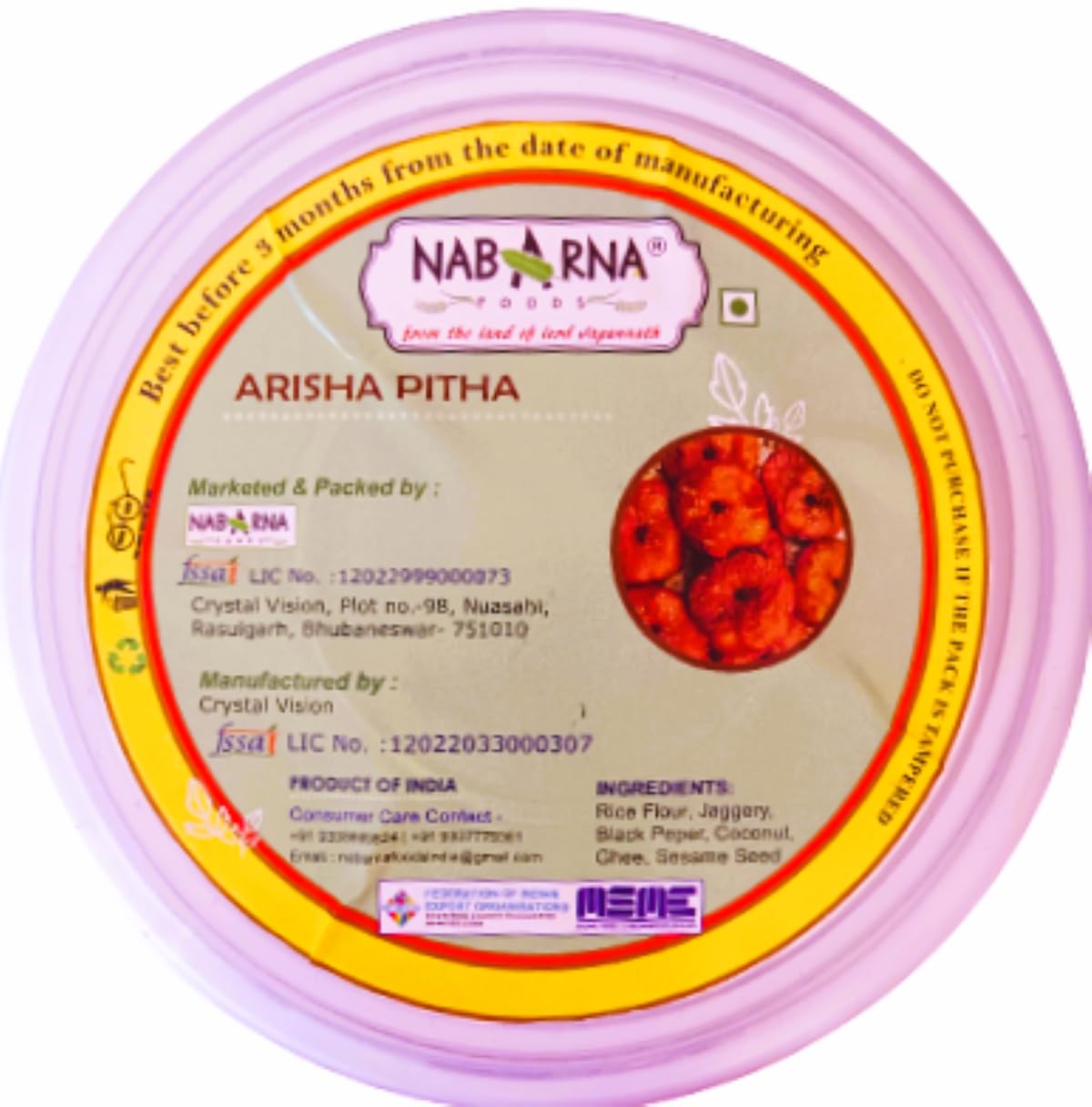 NABARNA Arisa PITHA/GHEE PITHA/ADHIRASAM/Odisha Famous Authentic Traditional Homemade Tasty Sweet Dish/Made of Rice Flour, Guda(Jagerry), White Sesame Seed (300g)