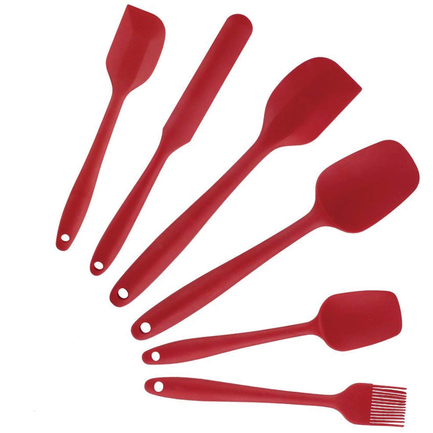 EscuetoSilicone Heat-Resistant Spatula Set With Stainless Steel Core (Red) - 6 Piece