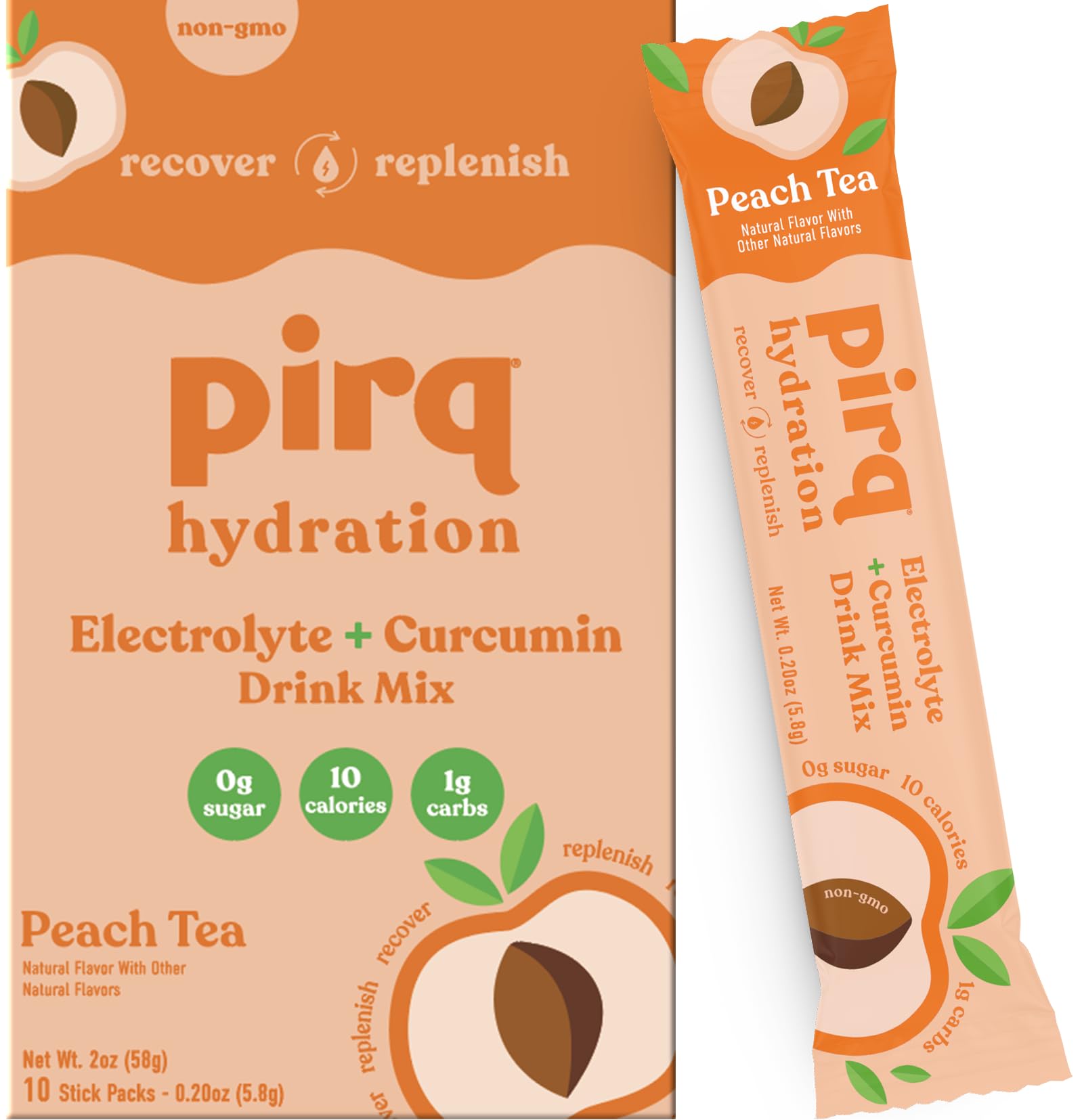 Pirq Hydration - Peach Tea - Hydration Powder Packets | Electrolyte Drink Mix | Curcumin | B Vitamins | Zero Sugar | Keto Friendly | 10 Sticks