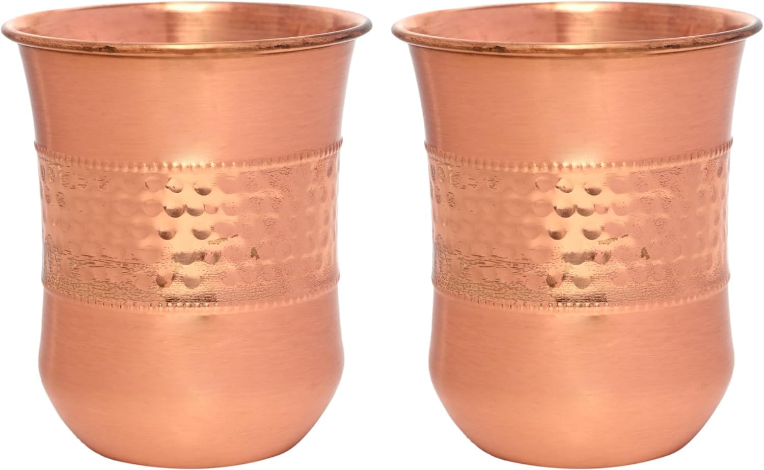 ANCIENTIMPEXCopper Tumbler Set of 2, Hammered and Plain, 250 Ml (8.45 US Fluid Ounce) Capacity for Ayurveda Health Benefits (Curved)