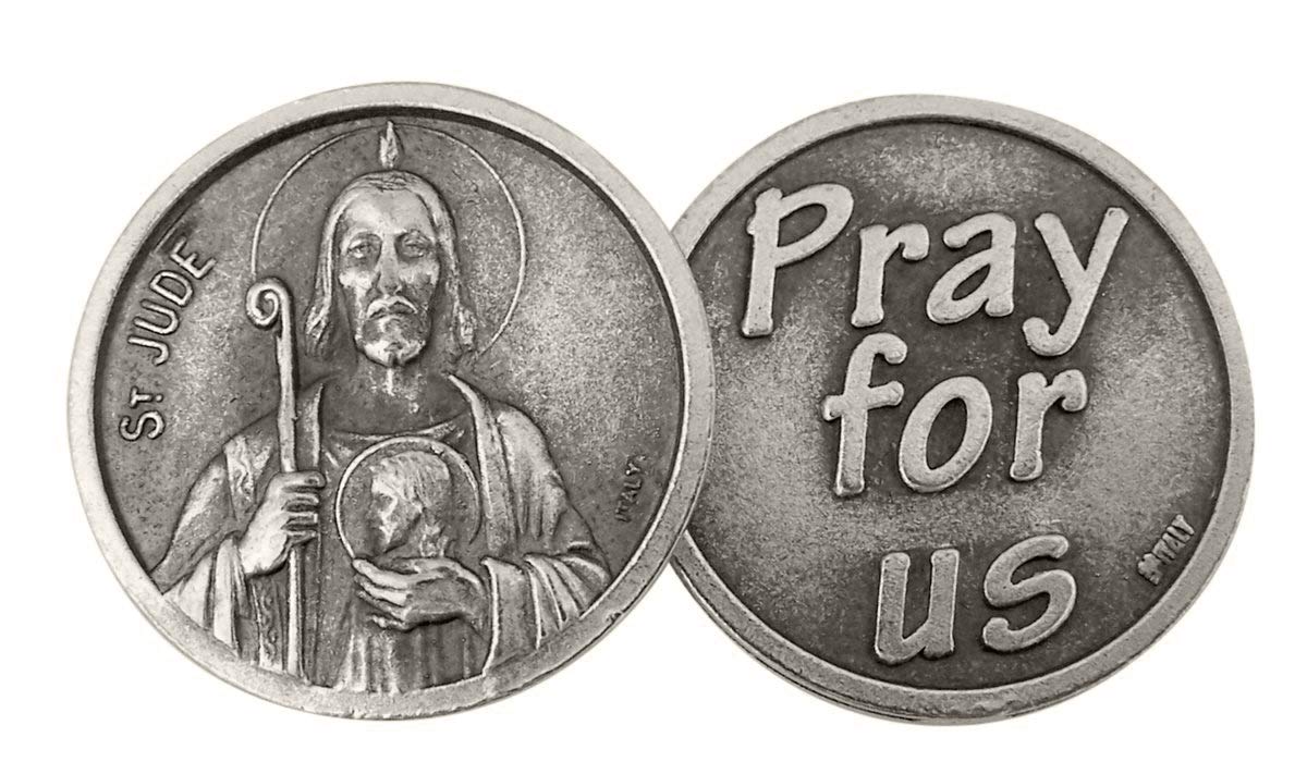 WJH Silver Tone Saint Jude Pocket Prayer Token Medal, 1 1/8 Inch