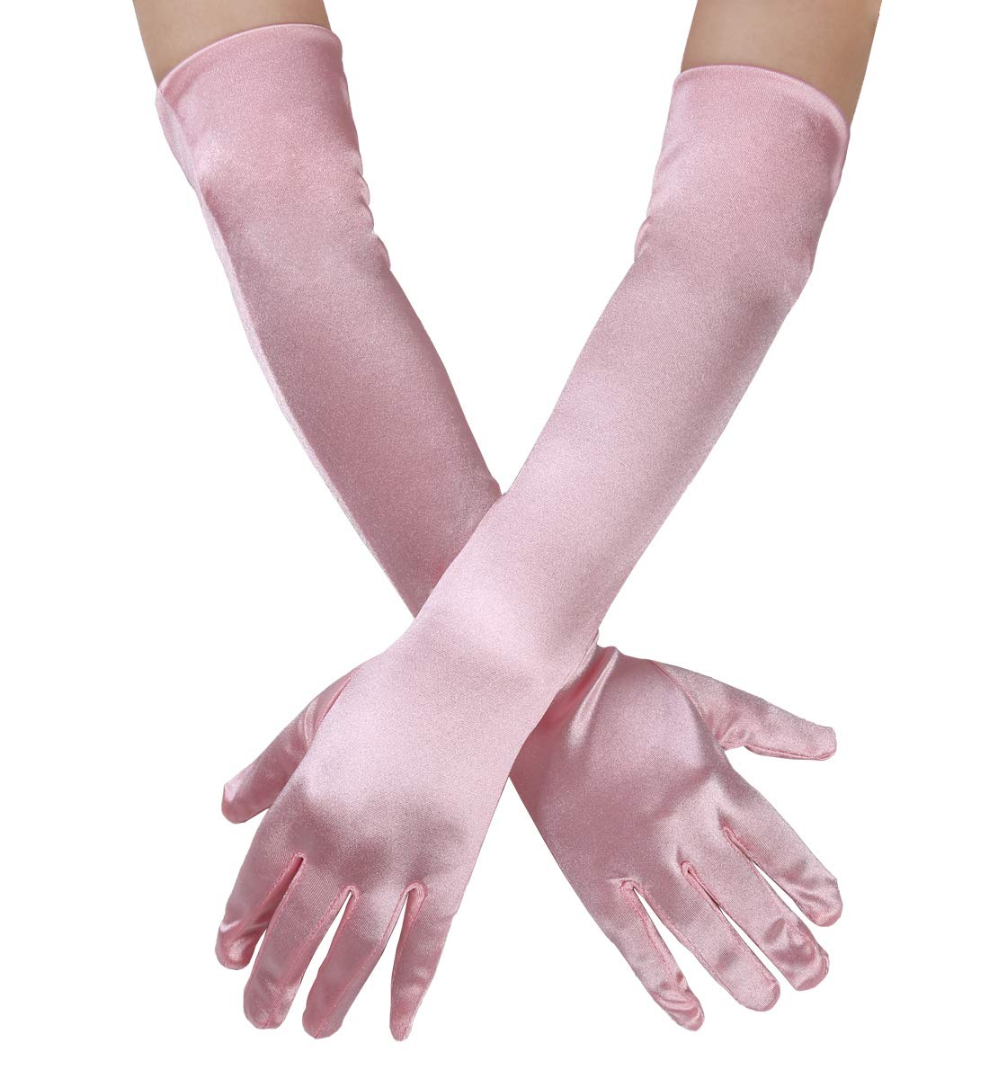 HNASUIT Women 20.9" Long Over Elbow Length Spandex Opera Gloves 20S Flapper Evening Party Stretchy Costume Gloves,Pink