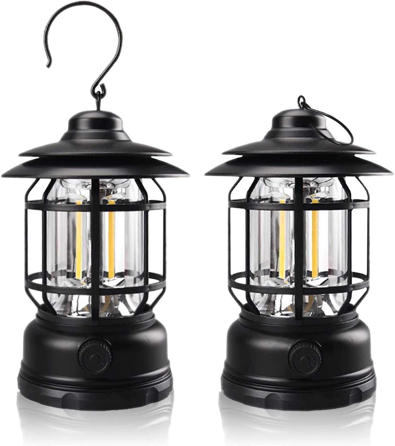 Tovotum 2Pack Vintage LED Camping Lanterns Lights ,Portable Dimmable Retro Table Lamps Outdoor Decor for Patio Porch Yard Garden Indoor Home Emergency Lights Power Outages Failure (USB Style)