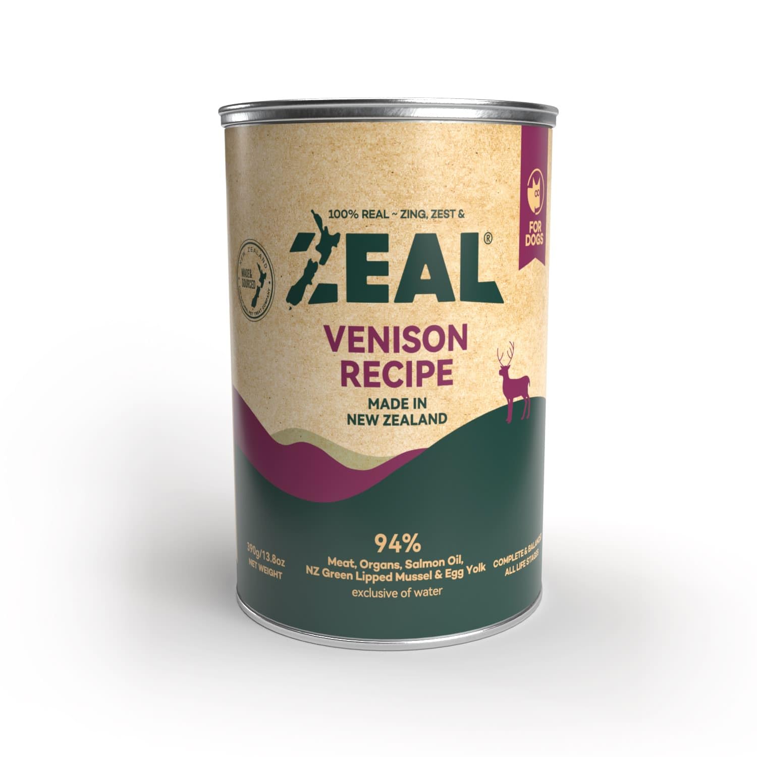 Zeal Grain Free Venison Recipe, All life Stages Dog Wet Food 390g - Made in New Zealand