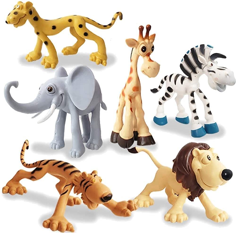 TEC TAVAKKALSet of 6 Big Size Full Action Toy Figure Jungle Cartoon Wild Animal Toys Figure Playing Set for Kids Current Animals Lion Giraffe Elephant Tiger Toys for Children (Set of 6 Animal Toys)