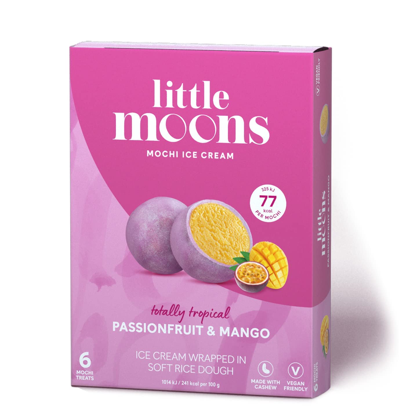 Little Moons Mochi Ice Cream, Tropical Passionfruit and Mango, 6 x 32g (Frozen)