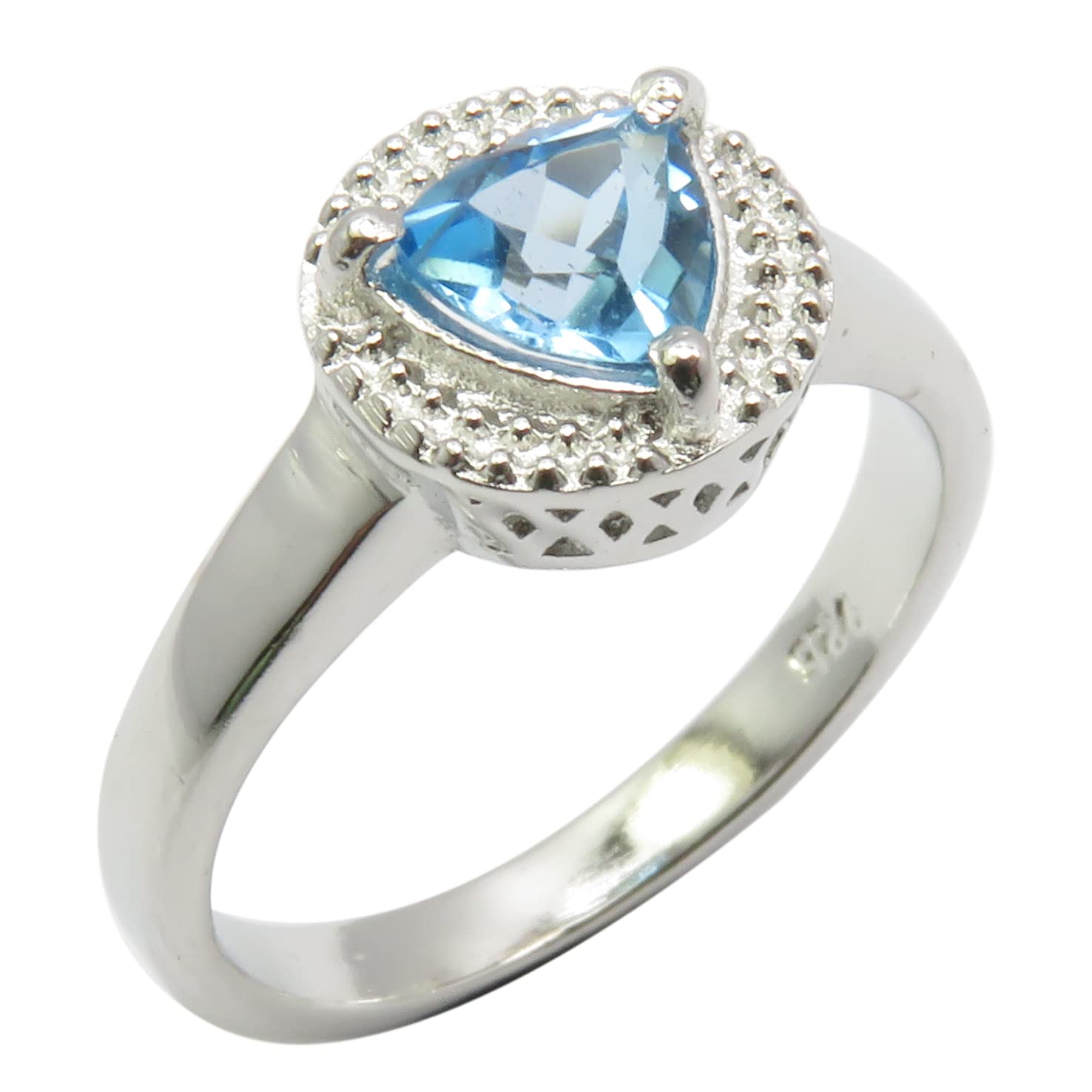 SilverStarJewel Tringular Shape Authentic Blue Topaz Richfeel Ring 925 Solid Sterling Silver Size 5 to 9