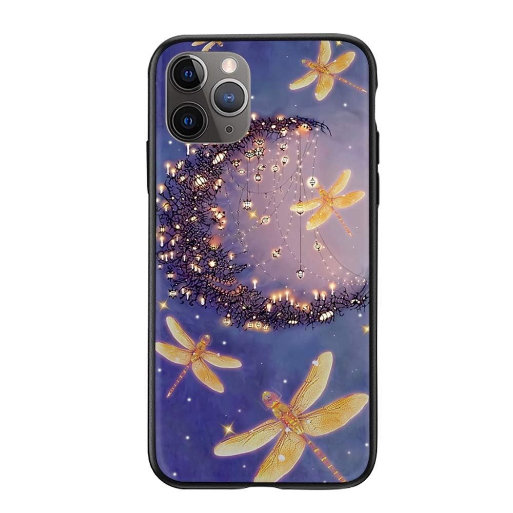 Dragonfly Dancing with The Moon iPhone Case for Apple iPhone Xs/X- Glass Case with Unique Design Slim Fit Anti Scratch Shock Proof Girls Women Gifts Cover Compatible for Apple iPhone, Xs/X