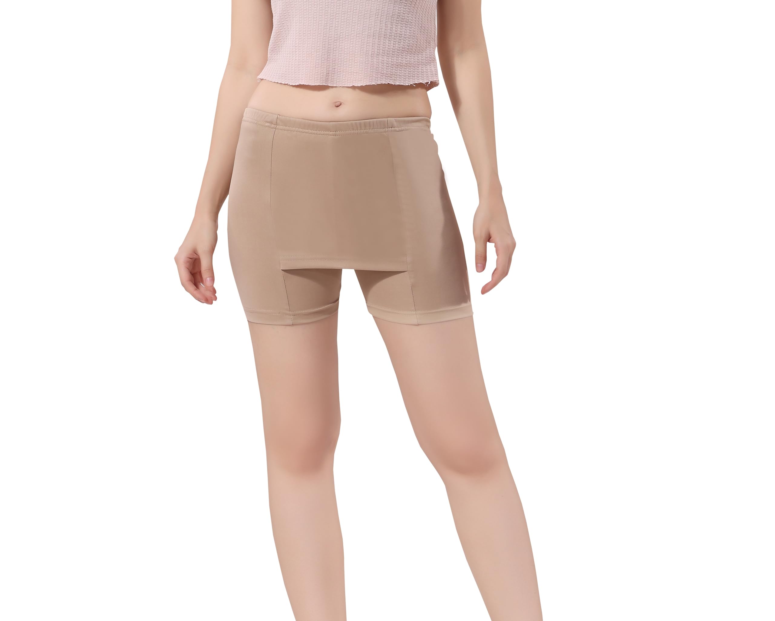 TRASA Double-Layer Front Crotch Ice Silk Safety One Piece Shorts, Women Seamless Safety Pants for Matching Skirts Dresses