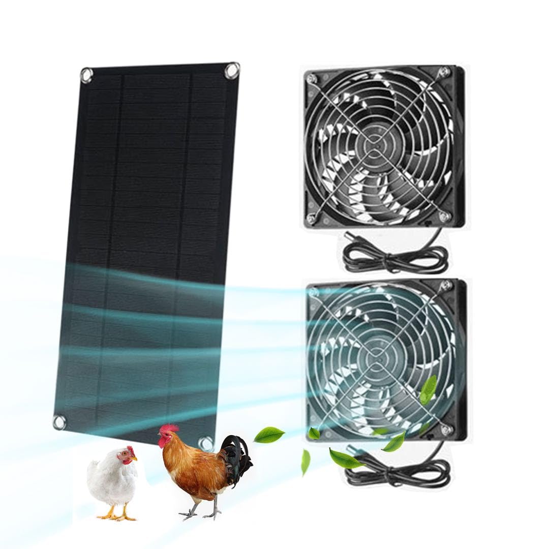 LETOUR Solar Panel Fan Kit, 10W Weatherproof Dual Fan for Outside, Small Chicken Coops, Greenhouses, Sheds,Pet Houses, Window Exhaust