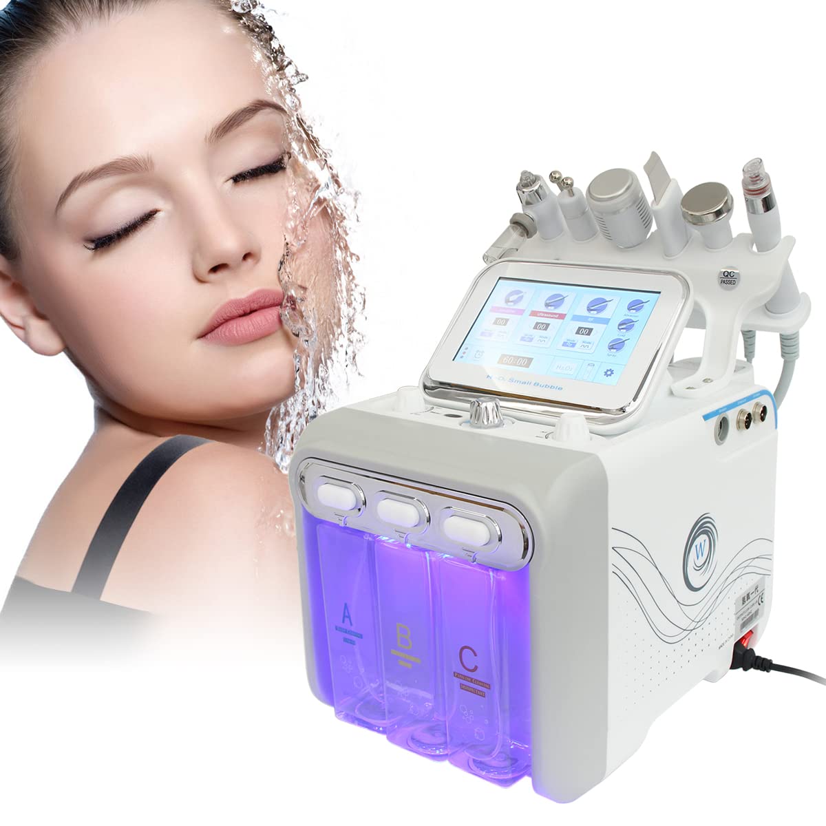 Hydrogen Oxygen Facial Machine, FAZJEUNE 6 in 1 Oxygen Facial Sprayer Multifunctional Vacuum Face Sprayer Skin Scrubber Spray Dermabrasion Machine Small Bubble Device for Home Spa Salon