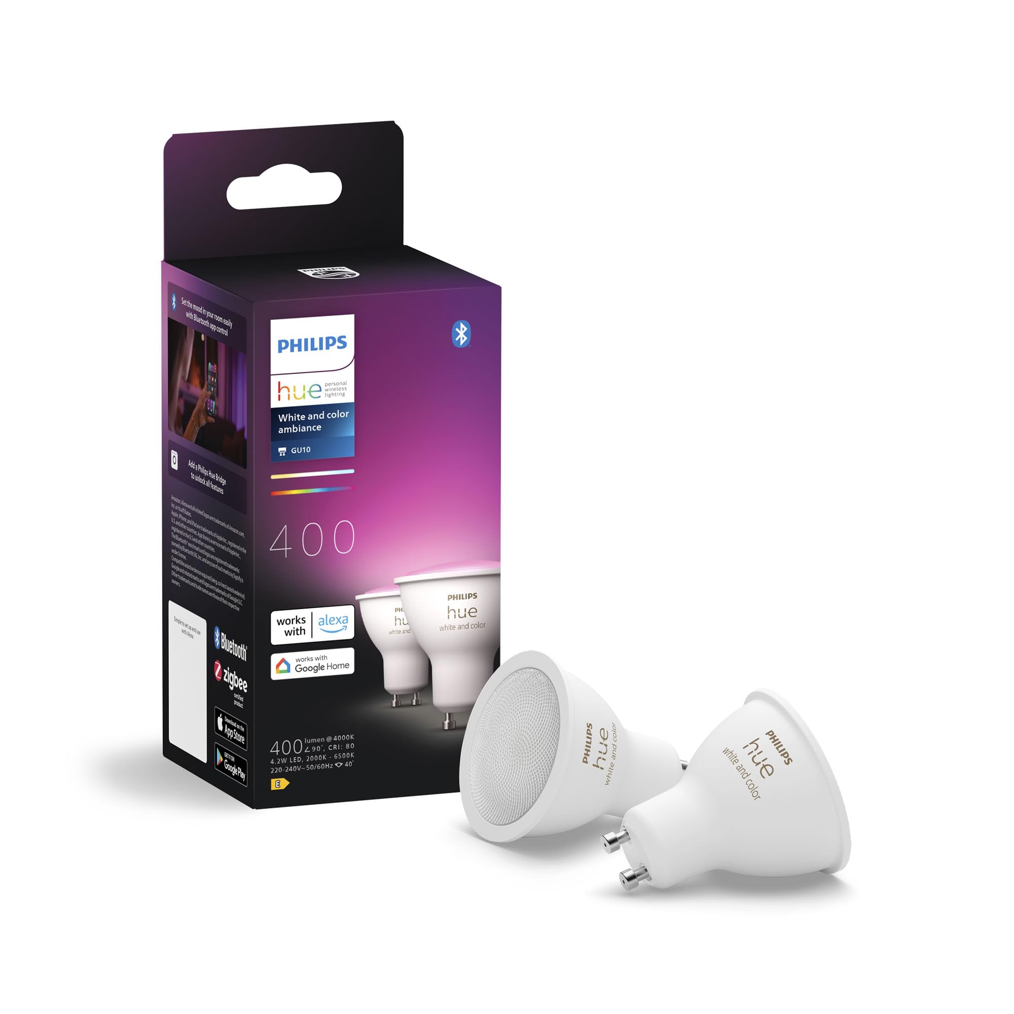 Philips Hue GU10 – smart spotlight – (2-pack) White and Colour Ambiance