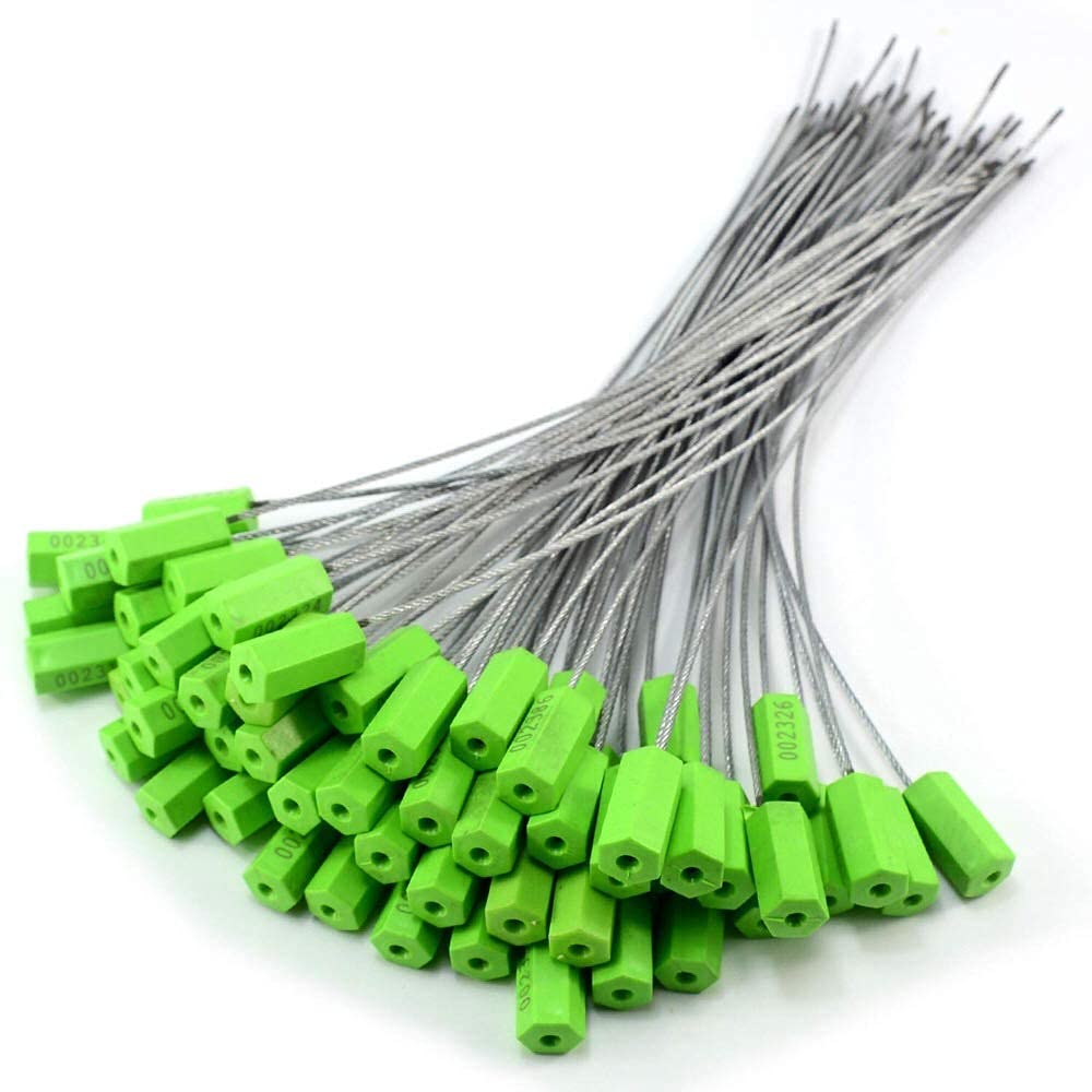 ZWY 100 Pcs Green Pull-Tie Steel Security Cable Wire Seals Securing Straps Numbered Anti-Tamper Security Seal Tags