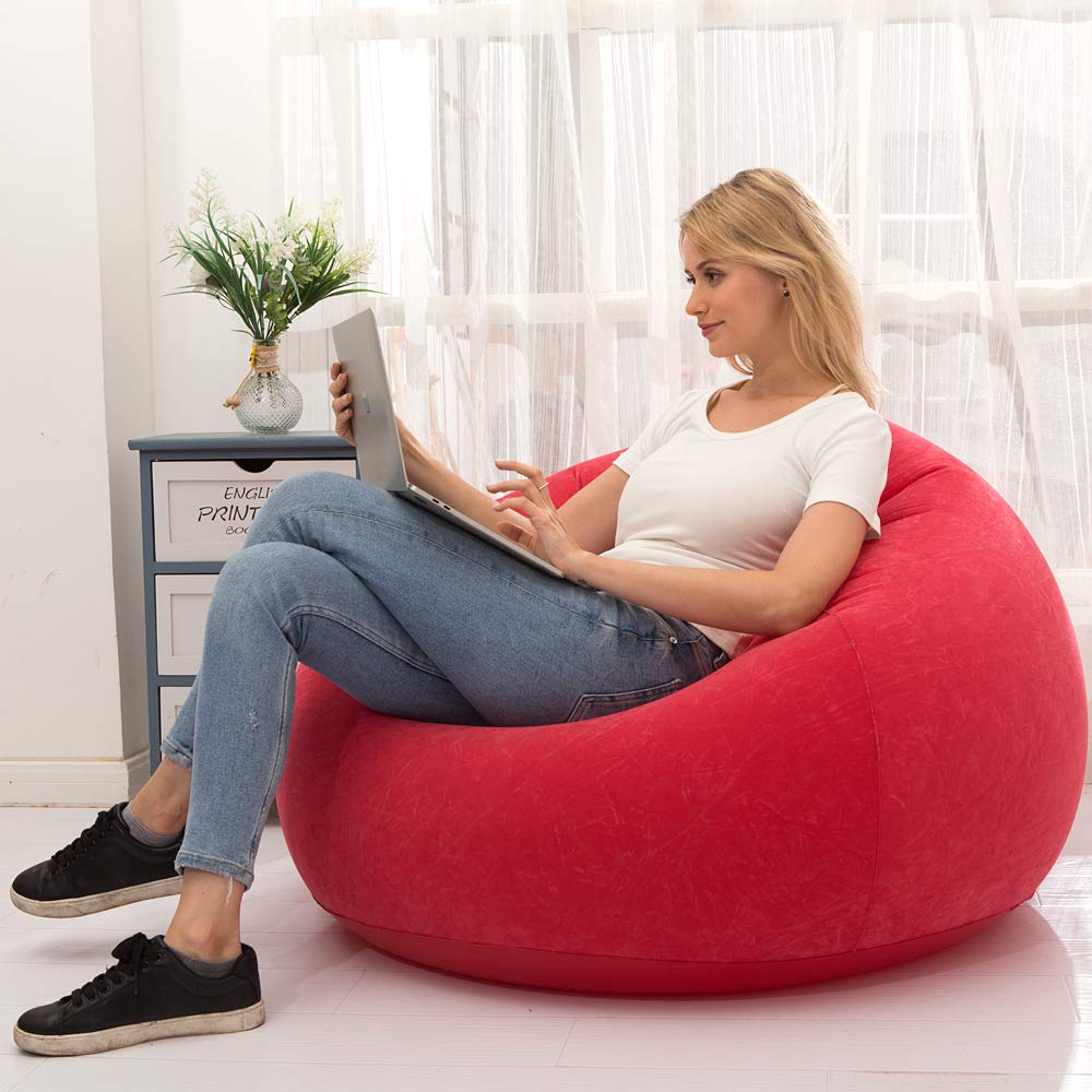 LONEEDY Inflatable Chair Sofa, Blow up Seat Gaming Lounger, Indoor Outdoor Camping Garden Stylish Soft Plush Fabric for Adults Kids Single (Spherical Red)