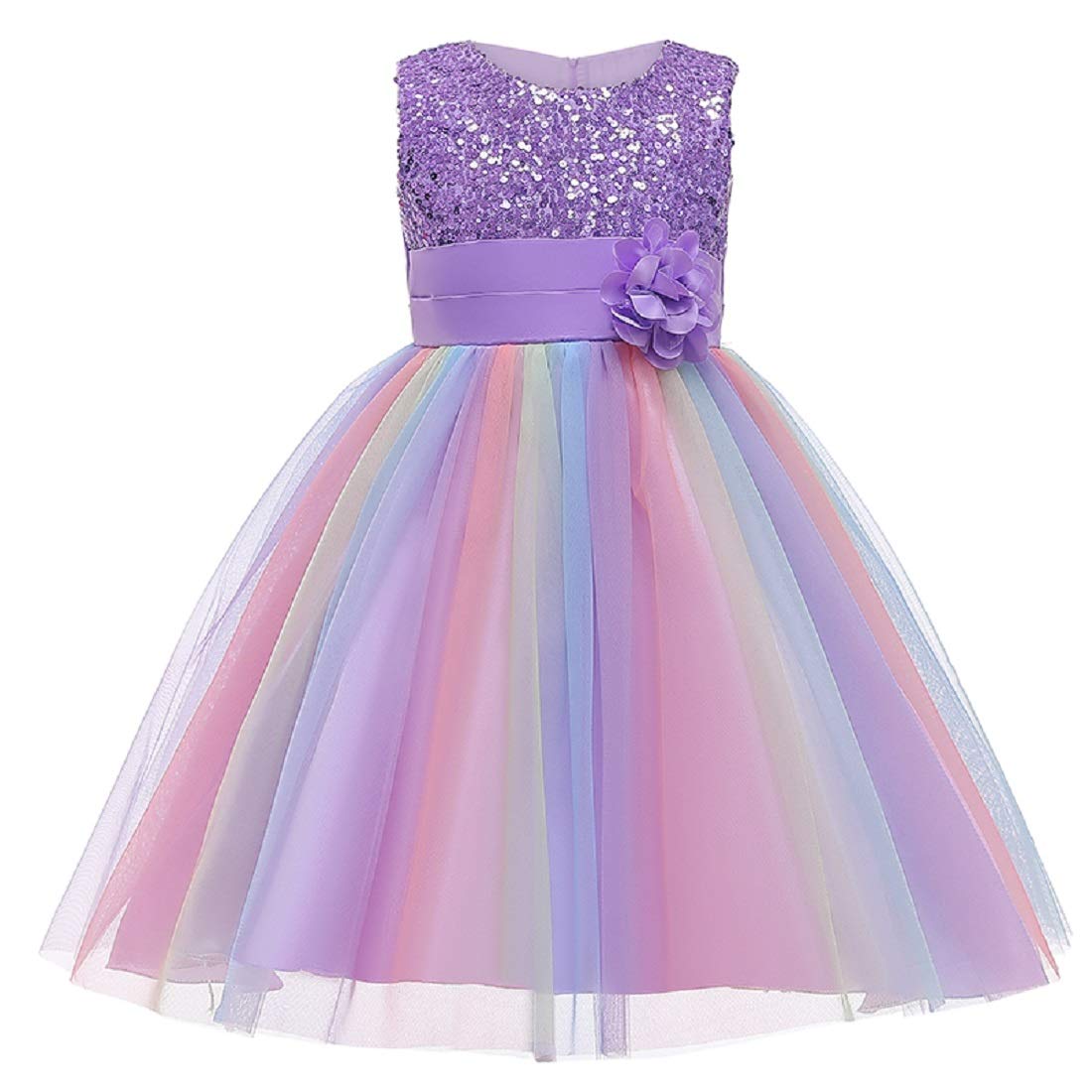 JerrisApparelFlower Girls Sequin Dress Rainbow Tutu Birthday Party Dress Pageant Gown