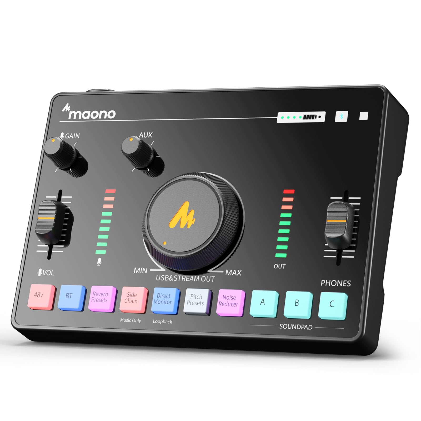 MAONO Streaming Audio Mixer, Audio Interface with Pro-preamp, Bluetooth, Built-in Battery, Noise Cancellation, 48V Phantom Power for Live Streaming, Podcast Recording, Gaming MaonoCaster AMC2 NEO