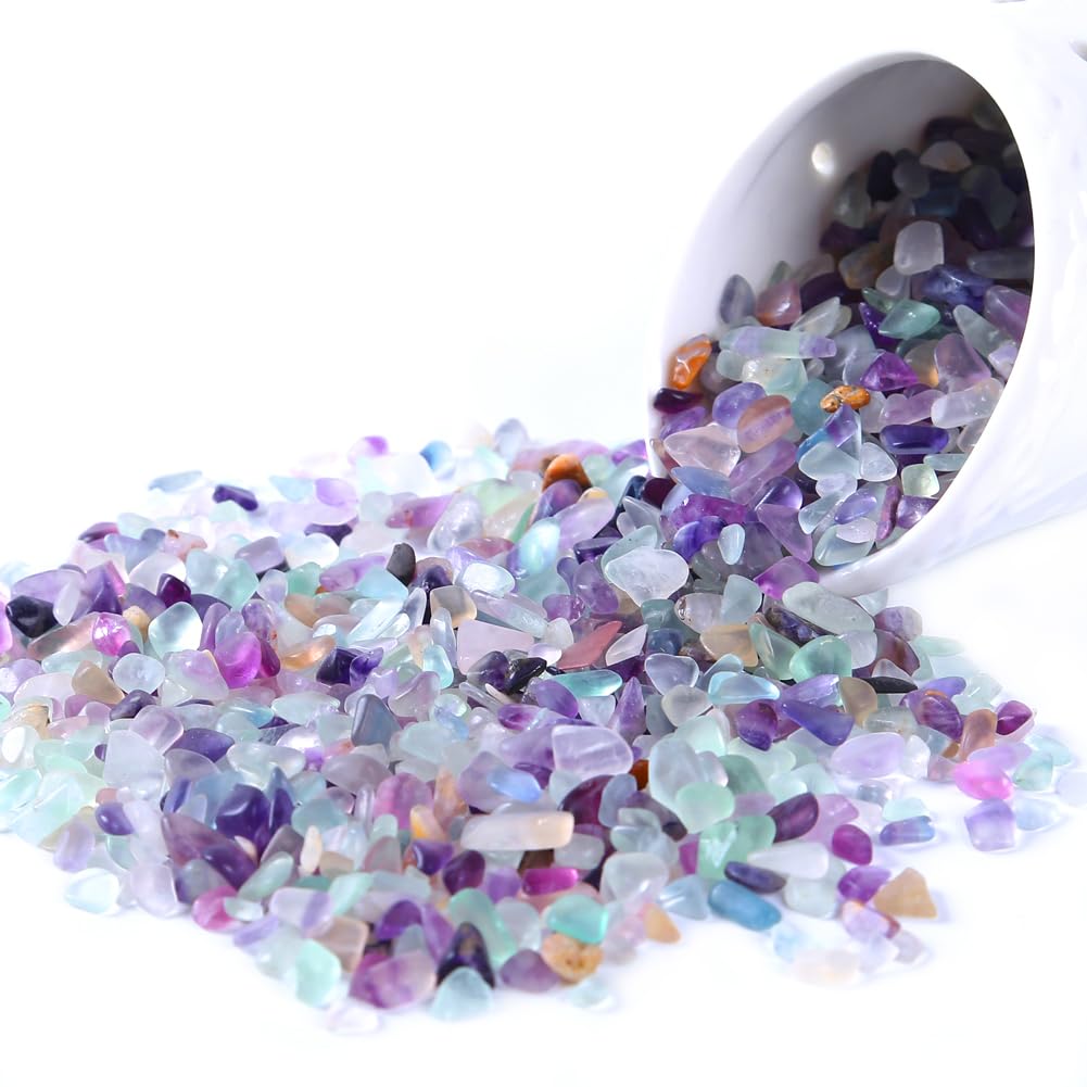 KINGYAOFlourite Crystals 1 lb Tumbled Chips Crushed Quartz Crystal Stone Crystals and Healing Stones Reiki Chakra Stone Making Home Decoration Purple