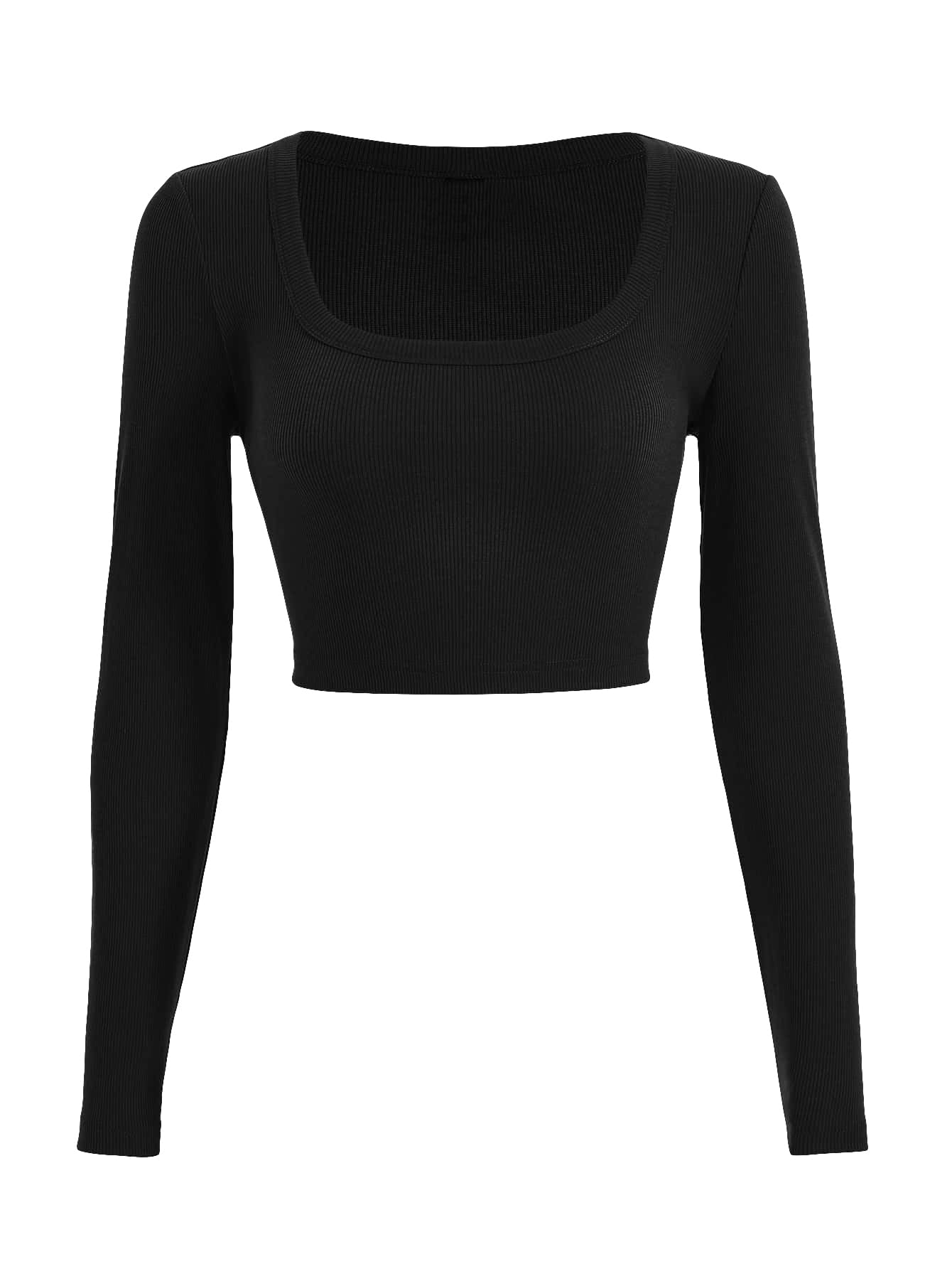 SOLY HUXWomen's Y2k Square Neck Long Sleeve Crop Top Ribbed Knit Tee T Shirt