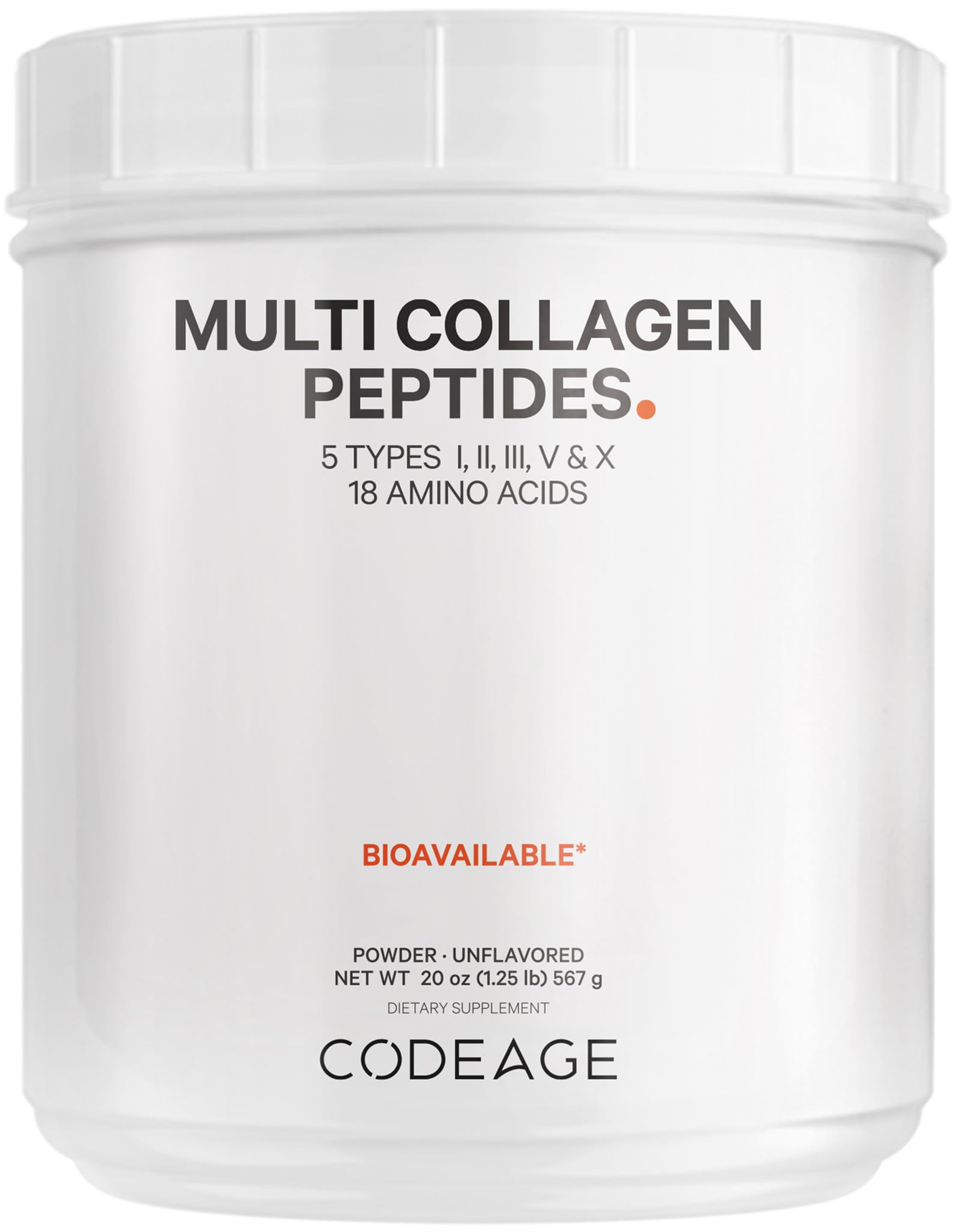 CodeageMulti Collagen Protein Powder Peptides, 2-Month Supply, Hydrolyzed, Type I, II, III, V, X Grass Fed All in One Super Bone Broth Collagen Supplement, Non-GMO, 20 Ounces