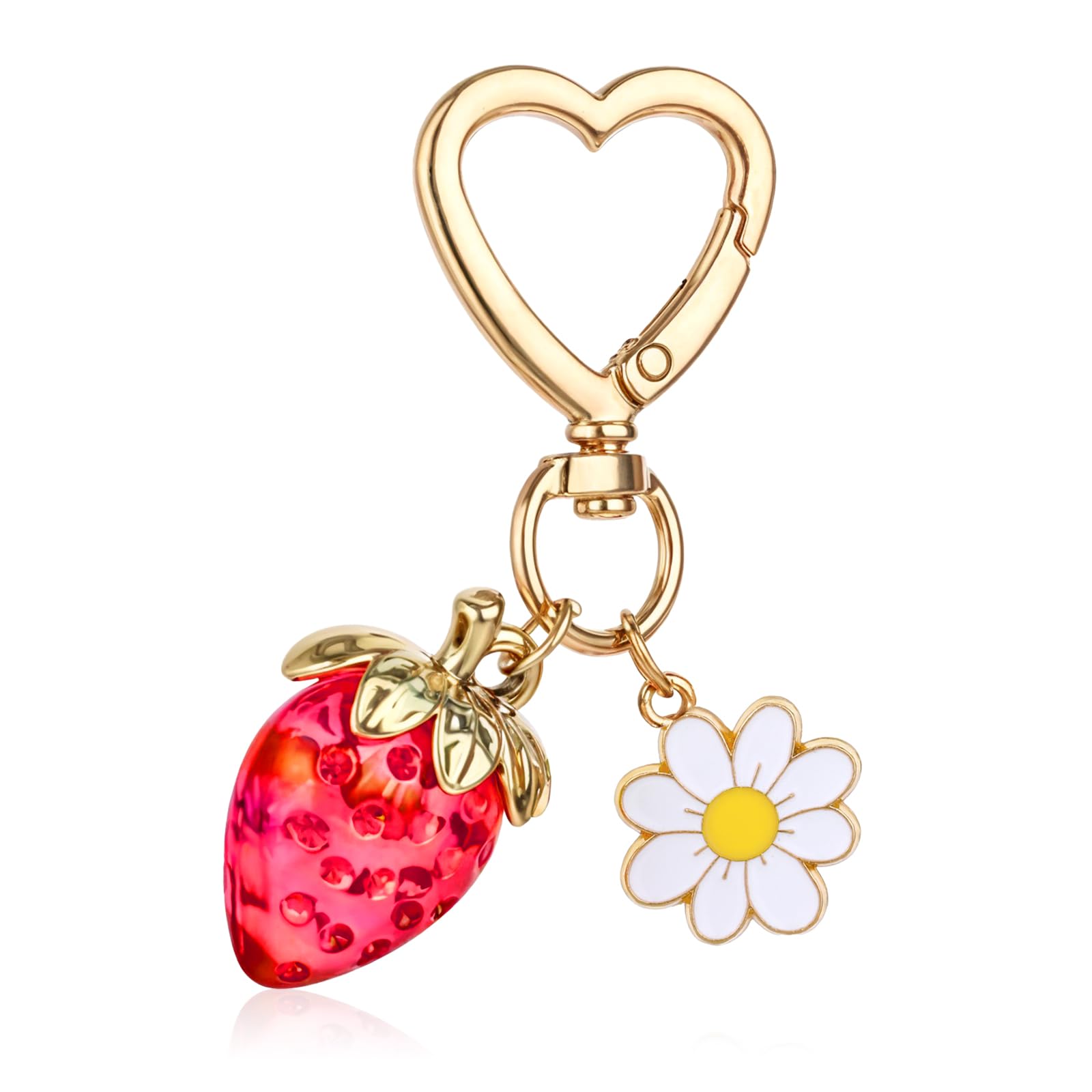 Apausvcm Cute Strawberry Keychain, Bag Purse Charms Kawaii Heart daisy flower Key Chains Accessories Strawberry Shortcake Decor for Handbags Backpack Women Girls Gift