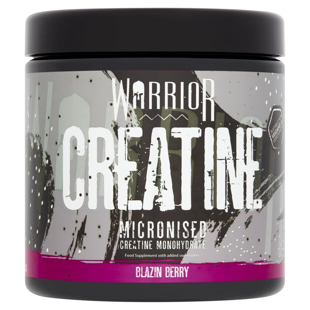 Warrior Creatine Monohydrate Powder – Micronised for Easy Mixing and Consumption – 100 Percent Pure Creatine – Proven to Improve Physical Performance and Recovery, 5 g Servings (Blazin Berry, 300 g)