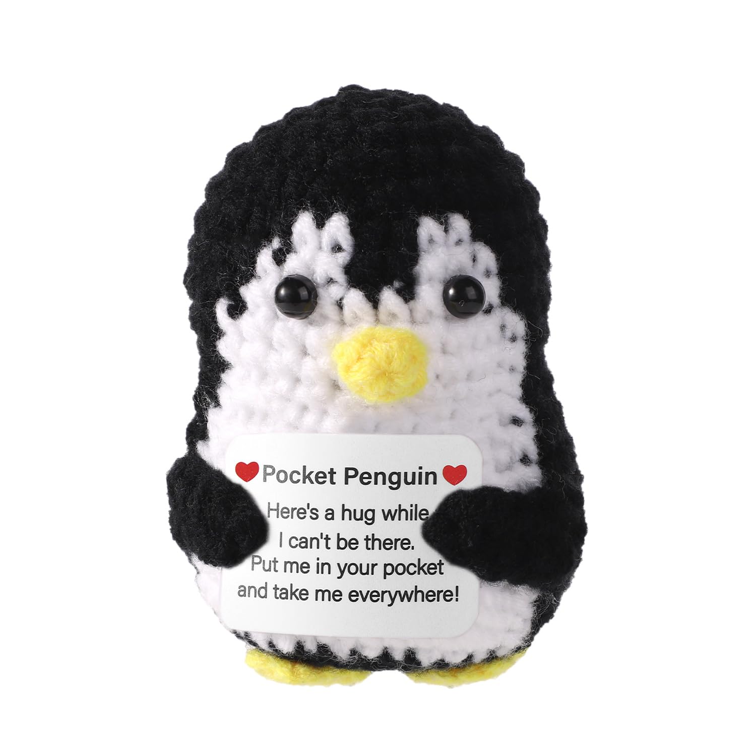 TOYMISPositive Penguin, Positive Crochet Animals Handmade Toy, Emotional Penguin Small Knitted Doll with Encouragement Support Card Creative Gift for Birthday Party Decoration