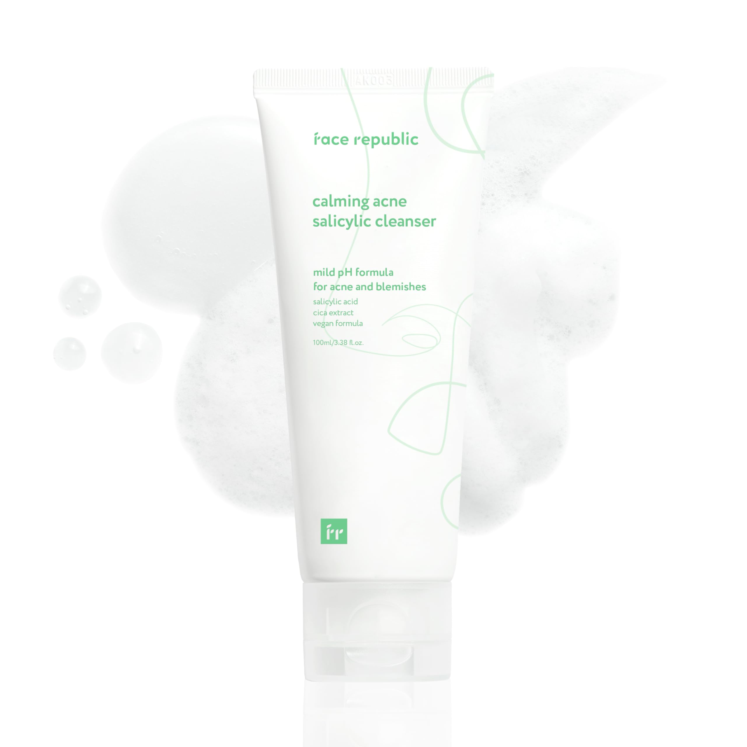 Face Republic Calming Acne Salicylic Cleanser 100ml 3.38 fl oz | Acne Care, Low pH Gel Foam | Calming, Clarifying, Oil Control | Salicylic Acid, Centella Asiatica, Tea Tree | Vegan Korean Skincare