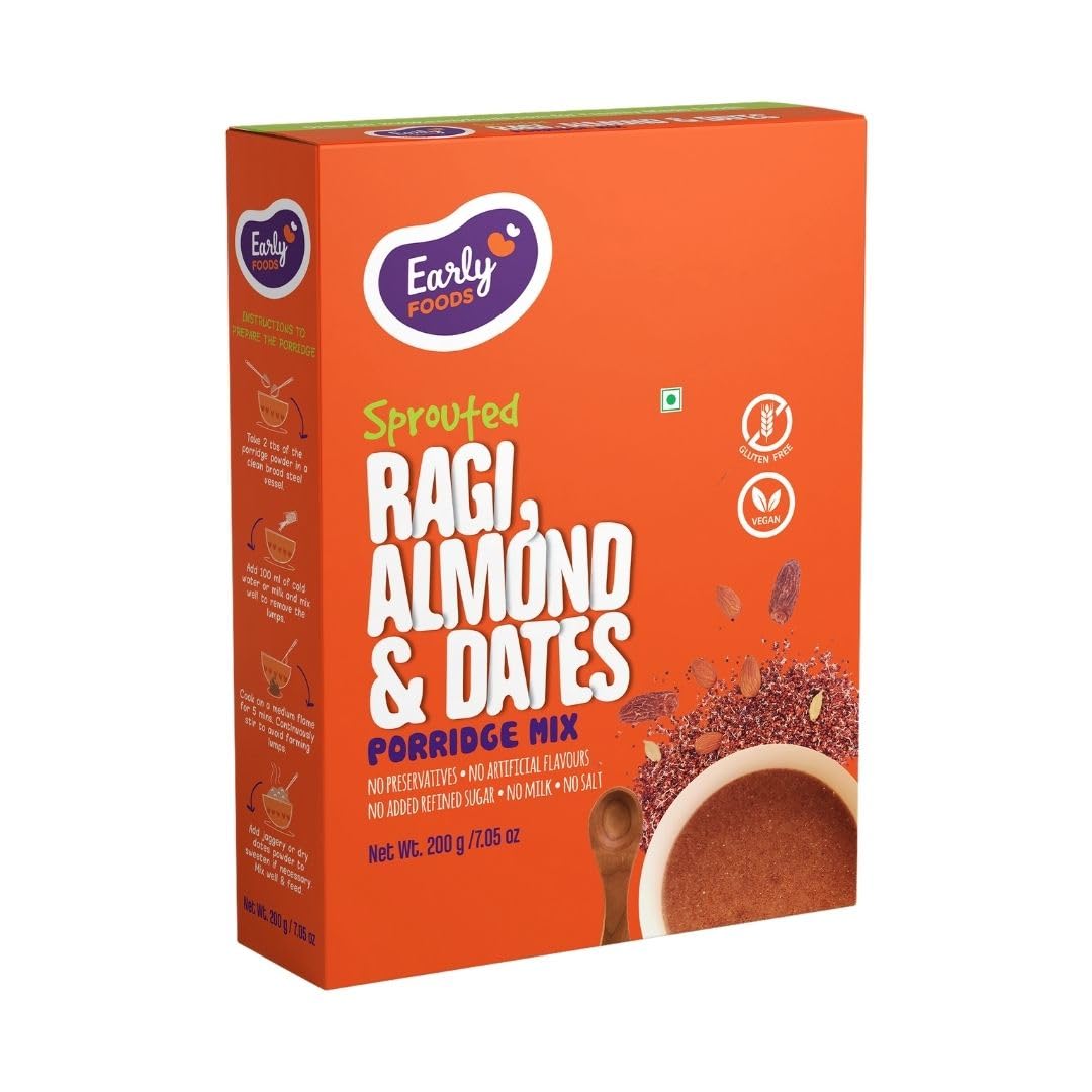 Early Foods - Sprouted Ragi, Almond & Date Porridge Mix 200g| Cereals For Kids