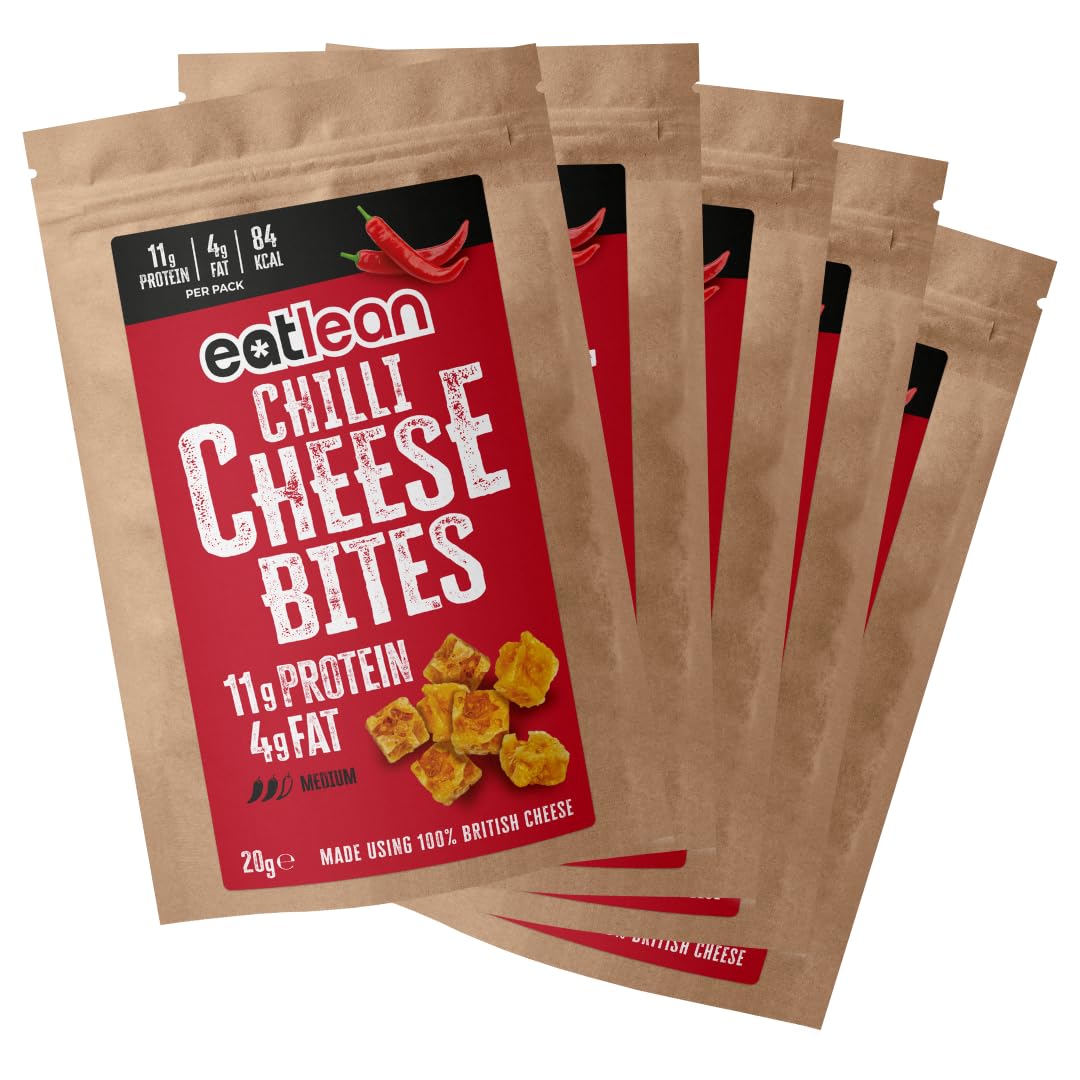 EATLEAN CHILLI CHEESE BITES | Baked Cheese Snacks | Keto Friendly, Low Carb, High Protein, Gluten Free, Vegetarian | 100% Eatlean Cheese | Crunchy Cheese Keto Snack | Multipack | 5 x 20g Bags