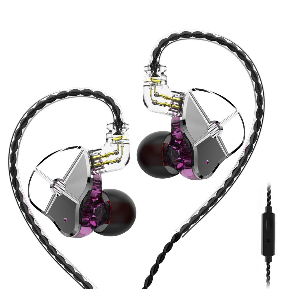 Hybrid Dual Drivers in Ear Monitors, 1DD+1BA HiFi Stereo Sound in Ear Earphone with Detachable Cable Sport Earbud Tuning Nozzles for IP Android Window (with Mic, Magenta)