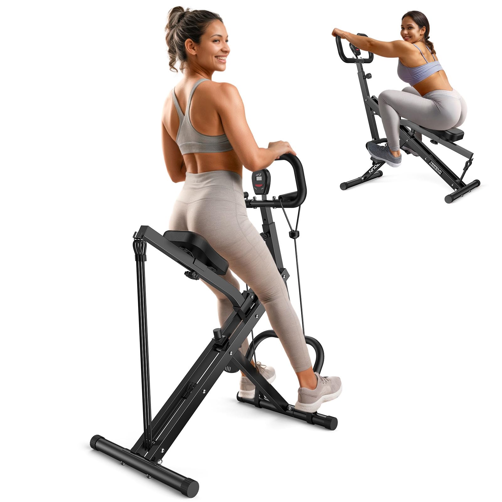 FEIERDUNSquat Machine for Home, Rodeo Core Exercise Machine, 330lbs Foldable with Adjustable 4 Resistance Bands, Ride & Rowing Machine for Glutes, Thighs, Abs, Back, Leg Press, and Hip Thrust