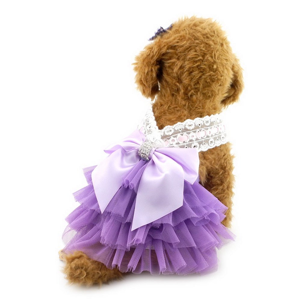 SELMAI Tutu Skirt Pet Wedding Dress for Small Dog Bow Knot Lace Ruffles Princess Girls Cat Apparel Dress up Costume Birthday Party Celebrate Summer Wearing Purple XS