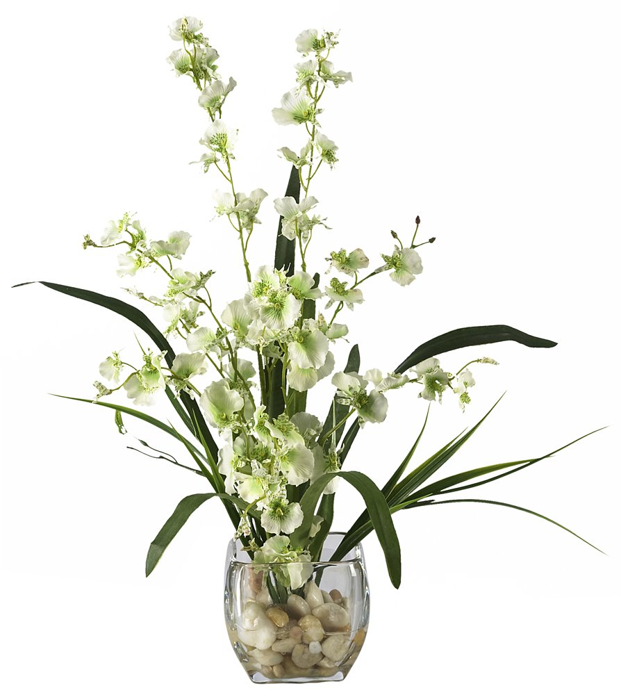 Nearly Natural 1119-GR Dancing Lady Orchid Liquid Illusion Silk Flower Arrangement, Green,30" x 9" x 7.5"