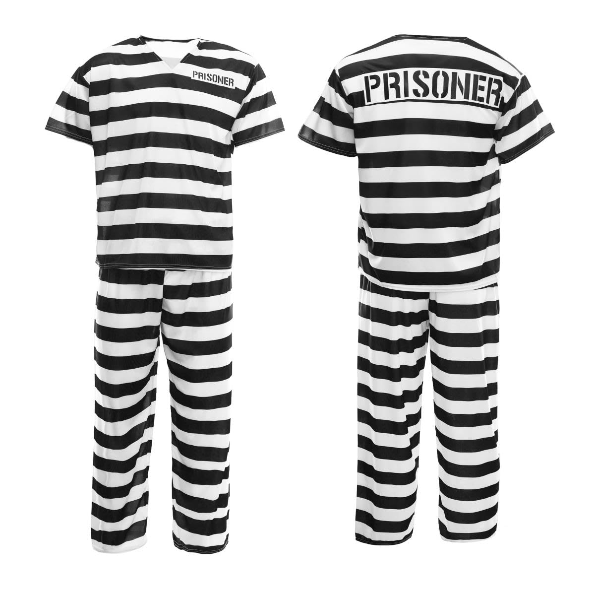 I LOVE FANCY DRESSMens Womens Prisoner Costume Adults Convict Outfit Black & White Striped Top, Pants & Hat Halloween