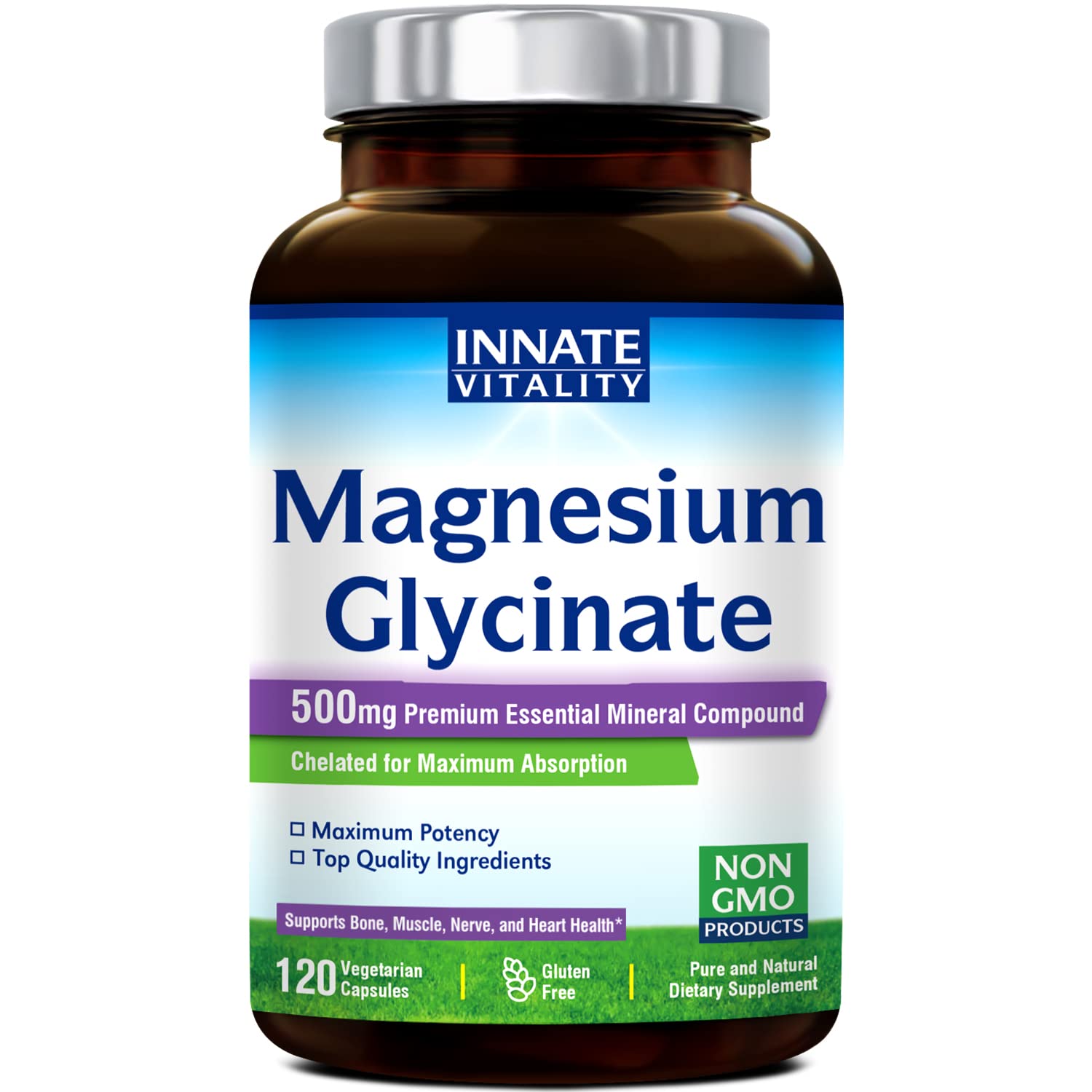 Innate Vitality Magnesium Glycinate 500mg,120 Veggie Capsules