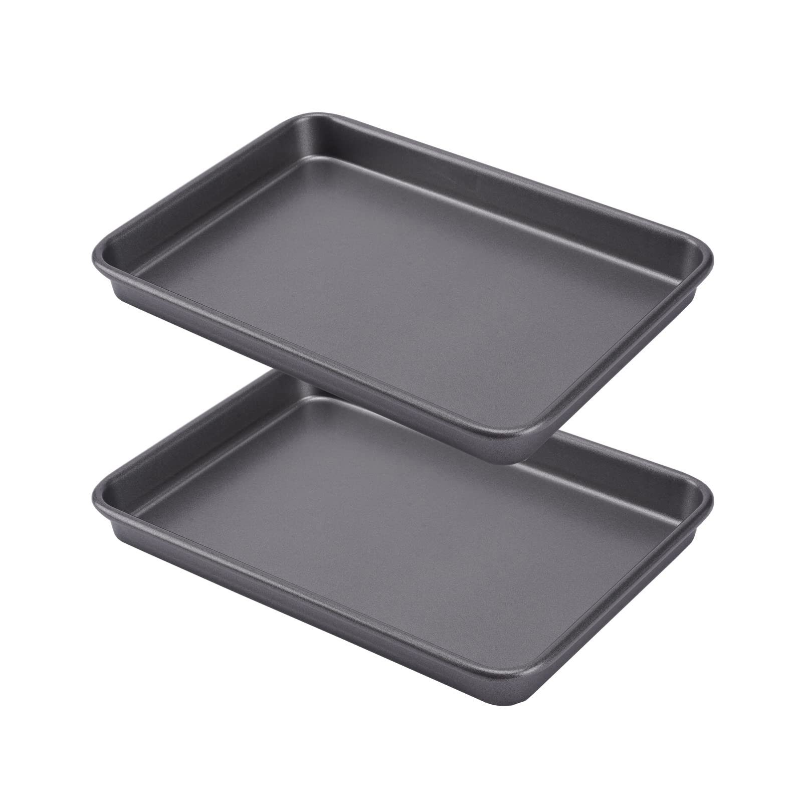 HYTK 2 Small Baking Sheet 10 x 7.1 Inch (Inner 9.25 X 6.3) Mini Cookie Tray Toaster Oven 1/8 Sheet Pan Nonstick Thicken Heavy Carbon Steel No Warp Non Toxic Magnetic Bakeware