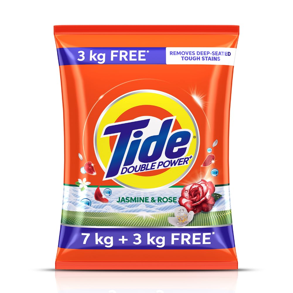 Tide Plus Detergent Washing Powder - 7kg+3kg free | Jasmine & Rose Fragrance | Removes deep-seated Oil, Gravy, Tea Stains | 10kg, Pack of 1