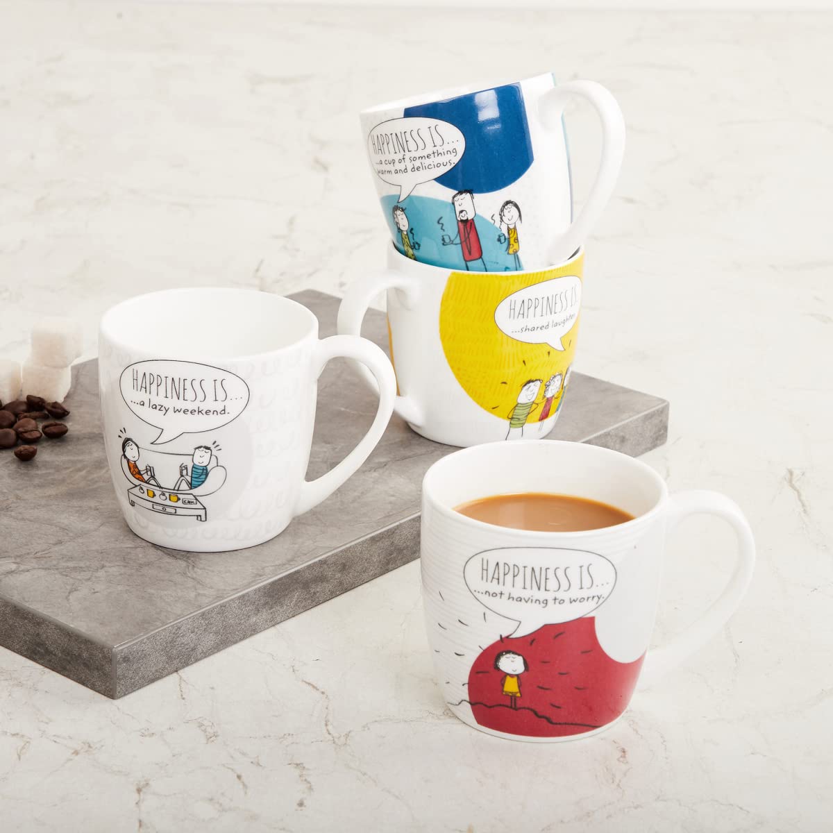 Home Centre Melina Doris Multicolor Printed Mug- Set of 4-240 ml